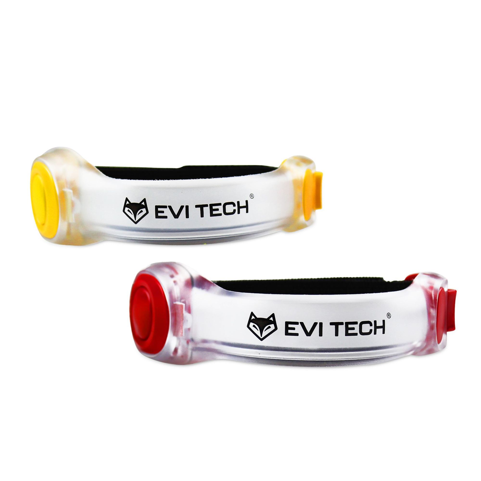 LED Leuchtarmband 2er Set (Gelb & Rot), Wasserdichtes Reflektorband für Laufen & Fahrrad, Sicherheitslicht mit Batterien, EVI TECH ActiveGlow
