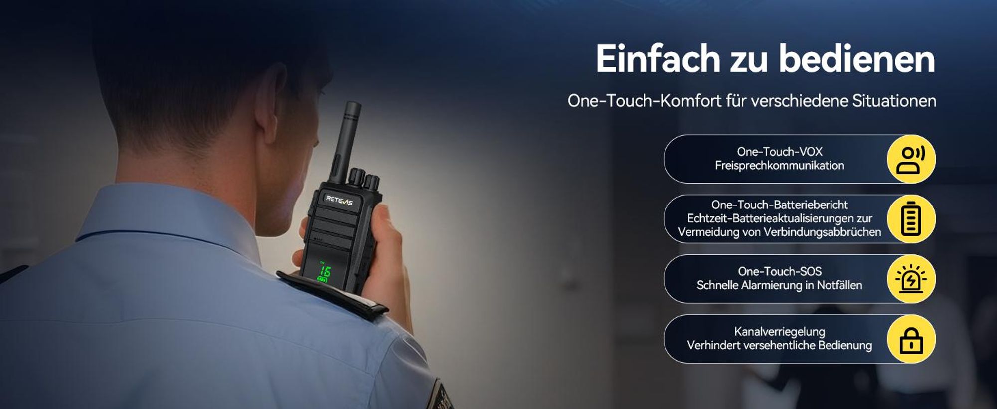 Retevis RT21H Walkie-Talkies, Verstecktes Display, Zweiwegfunk IP54, Stabil, Type-C, 6-Fach-Ladegerät, Aufladbar, für Schulen, Hotels, Lager