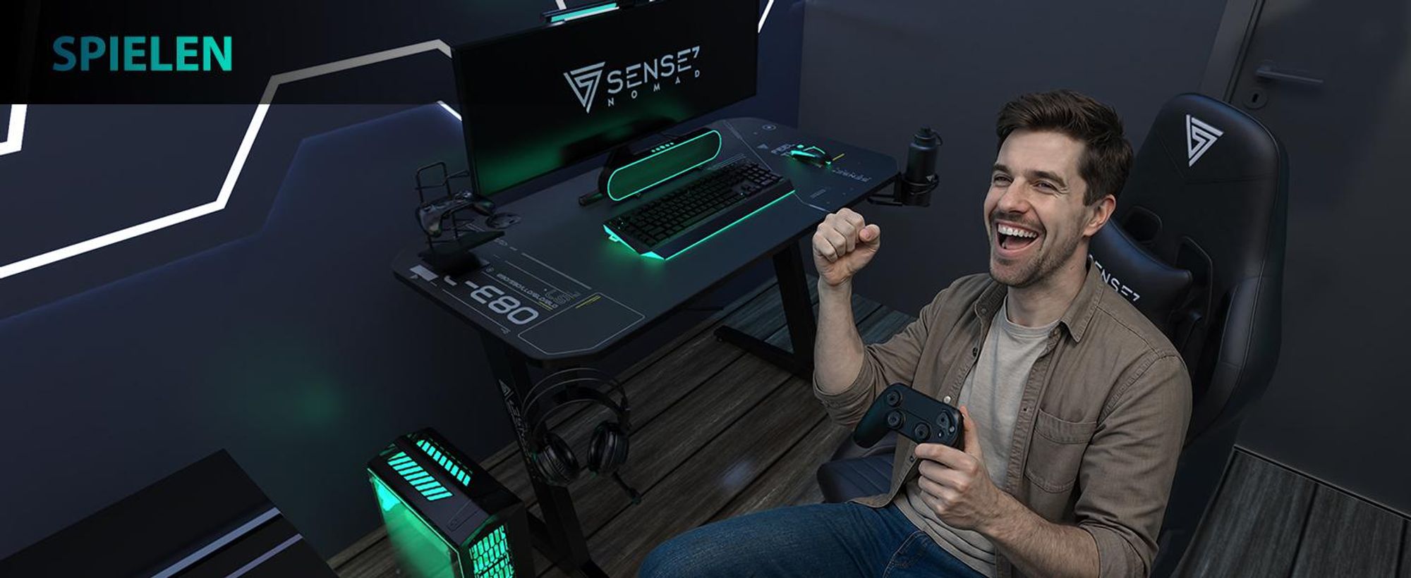 SENSE7 Nomad Cybernetic Gaming Tisch Schreibtisch 100x50 cm XXL-Mauspad Computertisch PC Tisch Gamer Desk Kleiner Schreibtisch Jugendzimmer PC Setup