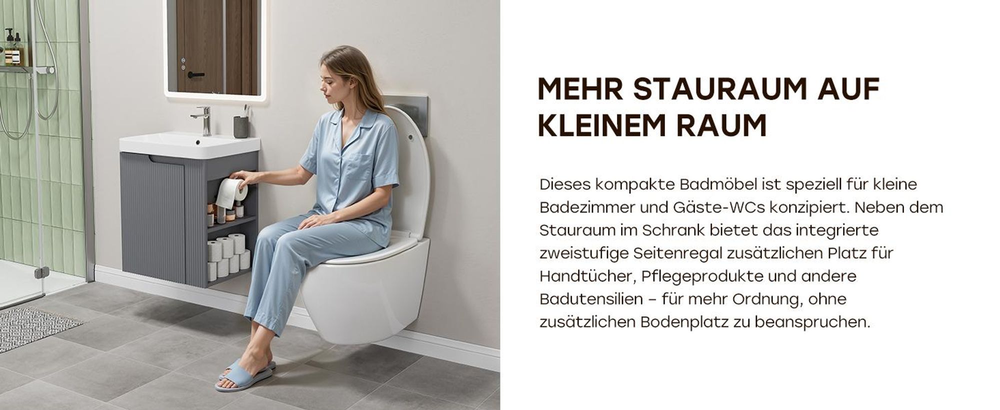 HOROW 51 cm Waschtisch inkl. Waschbecken, Waschbecken mit Unterschrank, 2-teilig Badmöbel Set, Grau Badmöbel mit Waschbecken, Vormontiert geliefert