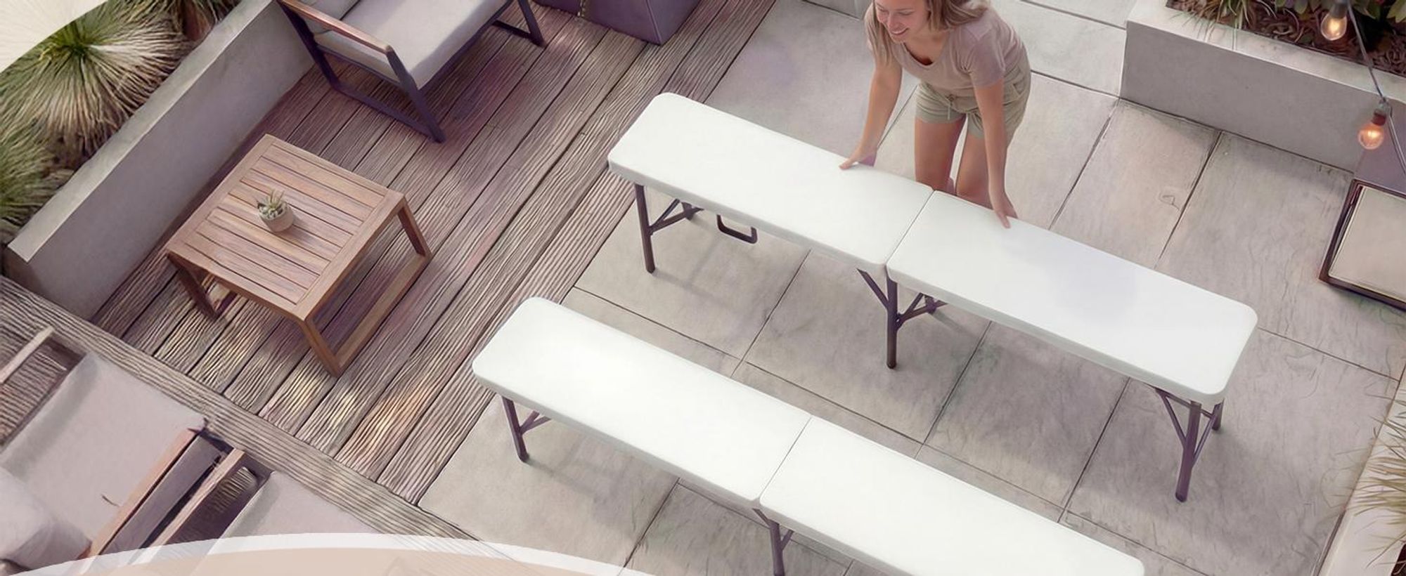 CASARIA Bierbank 2er Set klappbar 180 cm, Kunststoff, 8 Personen, Weiß