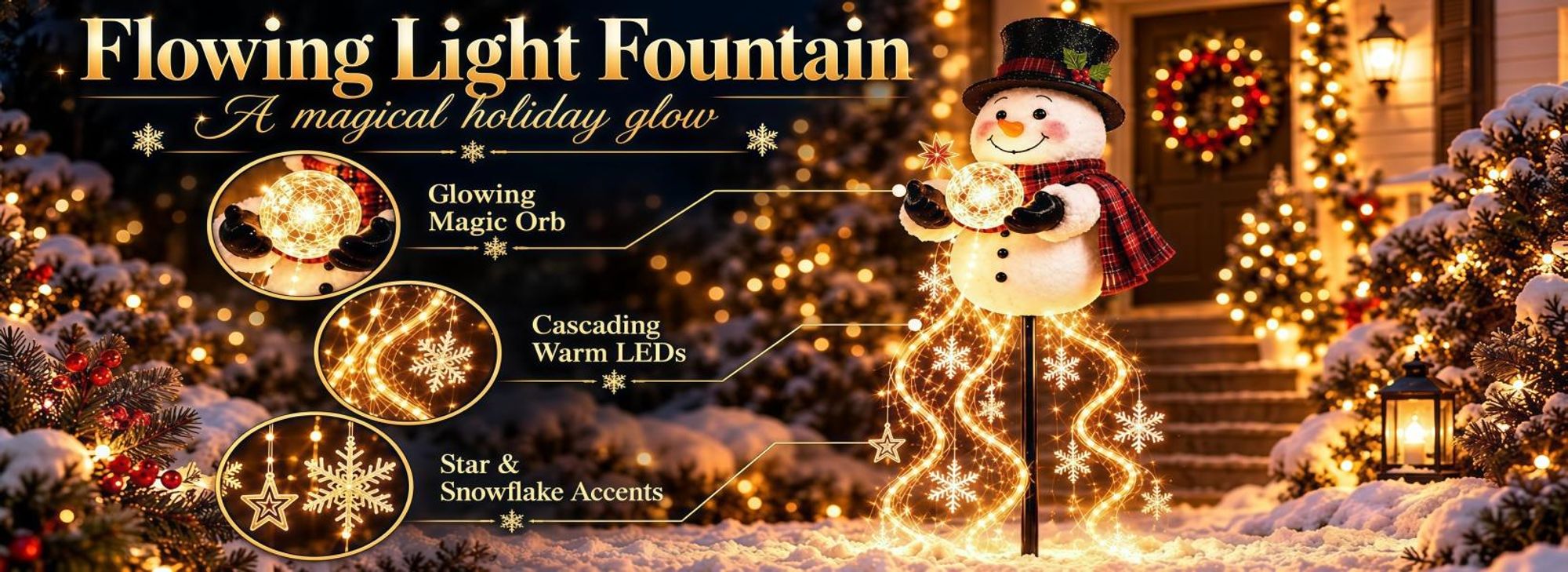 Weihnachts Schneemann Gartenstecker, solarbetrieben, warmweiße LED, Leuchtkugel, Schneeflocken & Sterne, Weihnachtsdeko für Garten, Beet,Terrasse,22cm