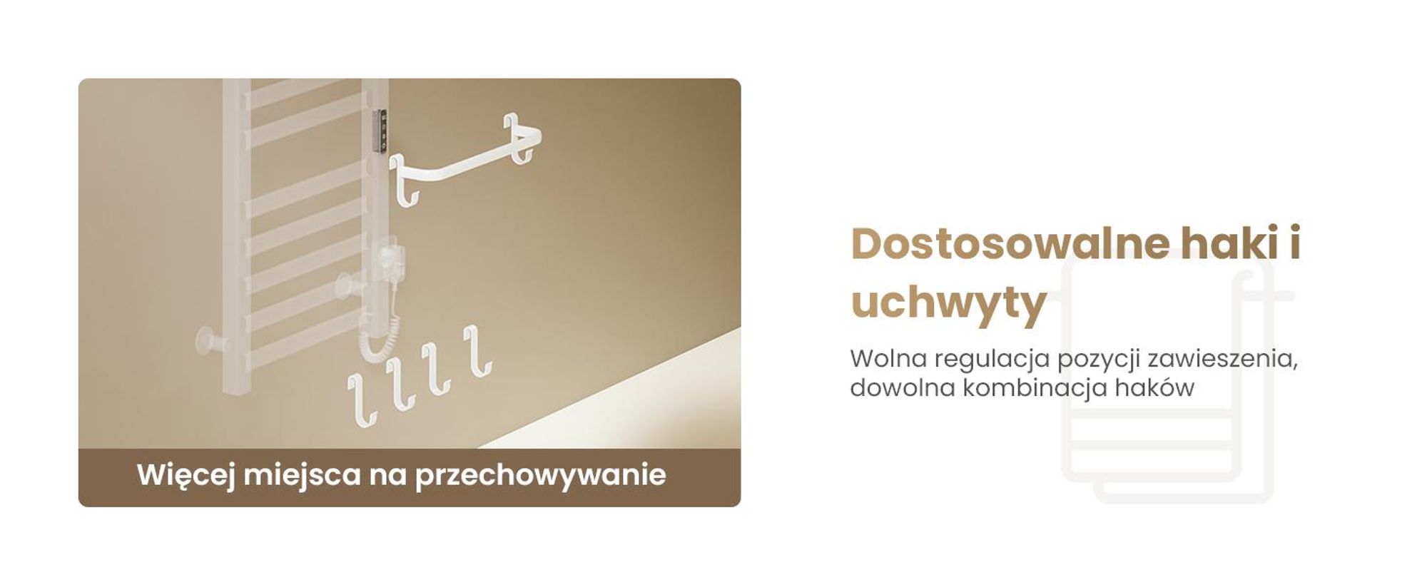 EMKE Grzejnik łazienkowy elektryczny 1000x500 mm, 280W, dwurzędowy, płaskie rurki, półka i haki, WiFi Tuya Alexa, biały połysk