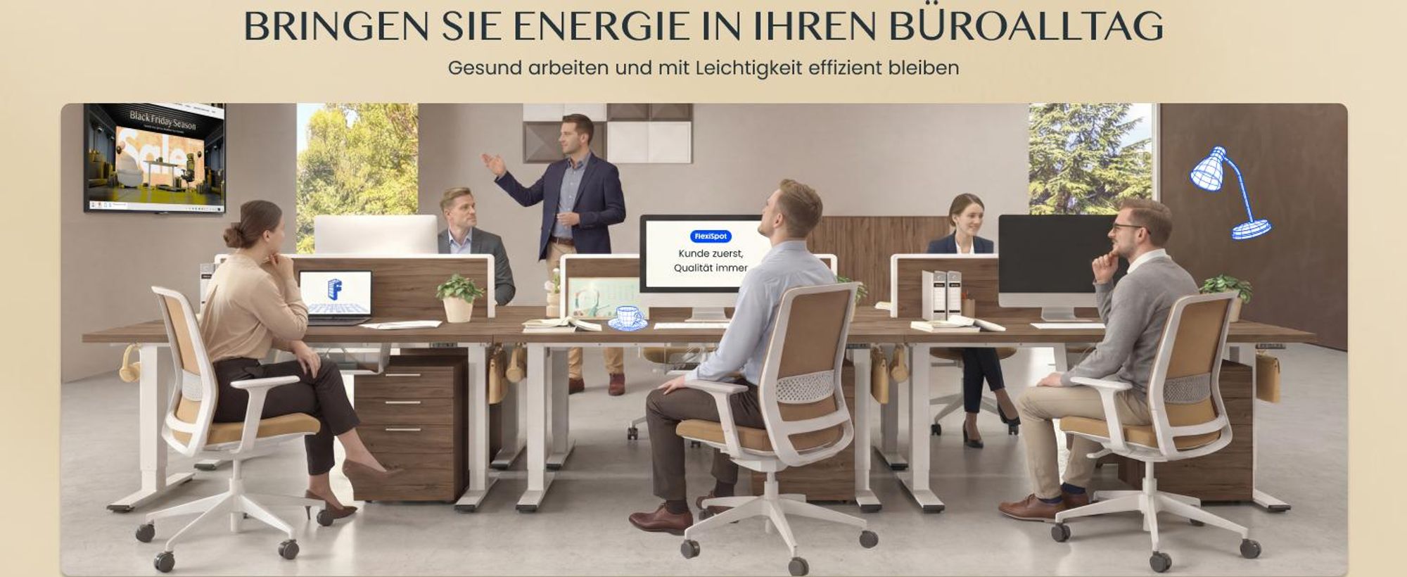 FLEXISPOT E1 Pro Elektrisch Höhenverstellbarer Schreibtisch EU, 120x80cm, 25MM EINTEILIGE TISCHPLATTE Doppelmotor 120KG Tragkraft Kaffee-Eiche Optik