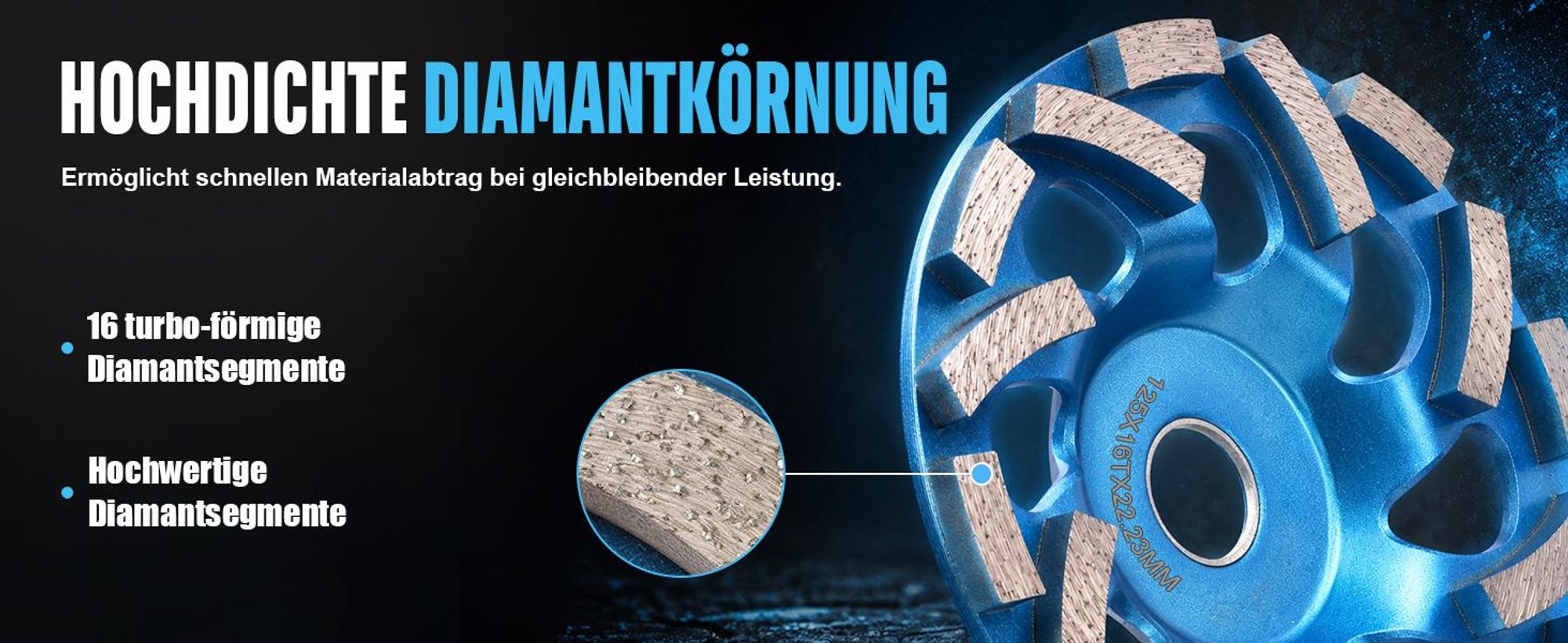 Diamant Schleiftopf 125 × 22,23 mm, Topfschleifer für Beton Naturstein Granit Ziegel Mauerwerk, 16 Turbo-Segmente Schleifscheibe für Winkelschleifer
