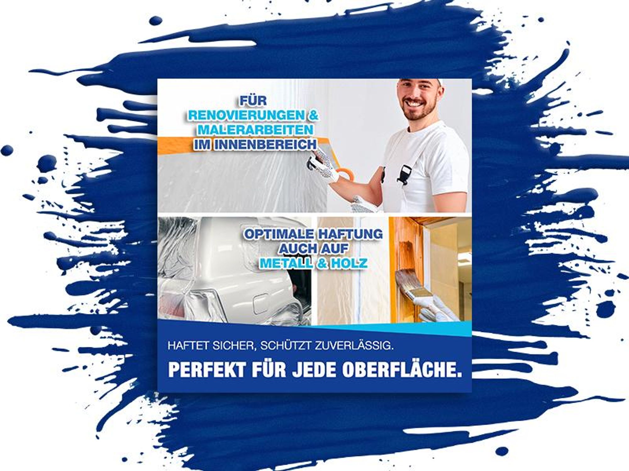 NTG 42m Abdeckfolie mit Klebeband – 3er Set (55cm, 140cm & 270cm) Malerfolie,Goldband, abklebeband, Goldband