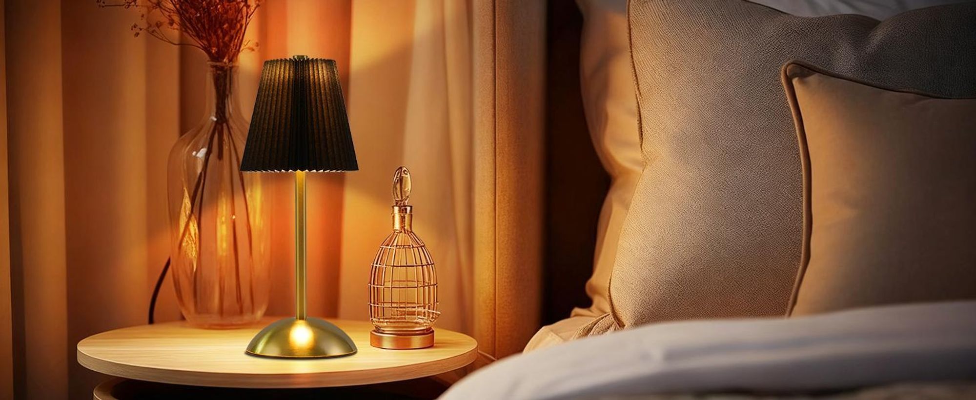 ZMH Lampa Stołowa Bezprzewodowa Lampa Nocna Zestaw 2 Bateryjnych Dotykowych Lamp Stołowych Czarna Ściemnialna 3 Kolorowa Lampa Sypialniana z USB Materiałowa Lampa Wewnętrzna do Jadalni