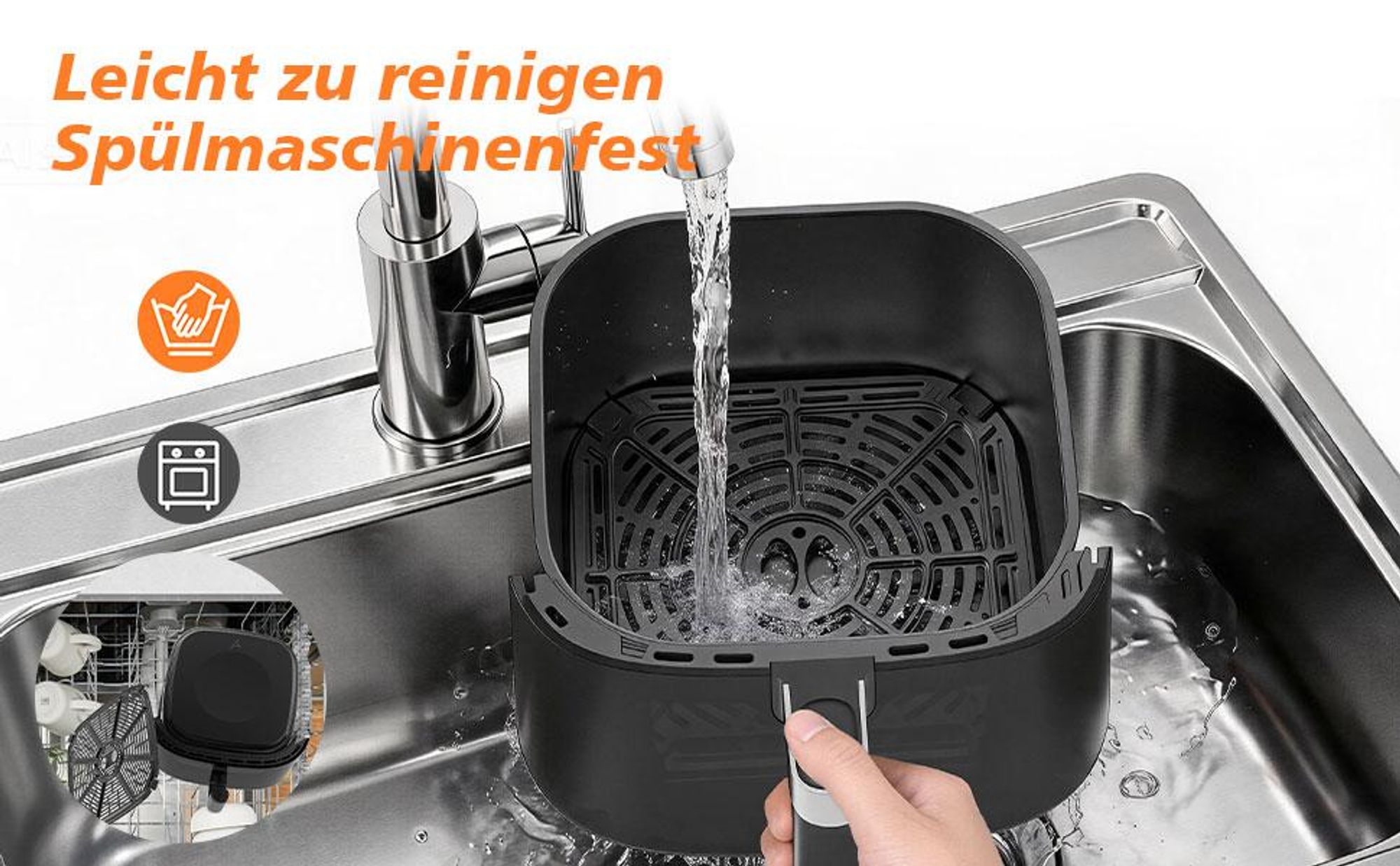 Airfryer, 6l Heißluftfritteuse, 9 Programme, 40–240 °C, Warmhalte-Funktion, Sichtfenster, Antihaftbeschichtung, 1650 W, Schwarz