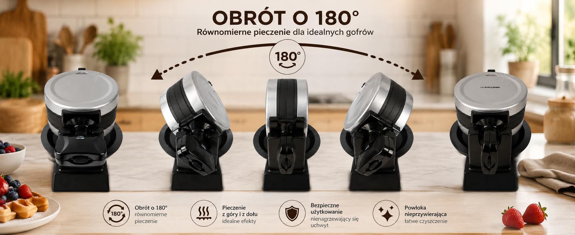 Gofrownica 1400W Obrotowa Podwójna Wm2050 2 Gofry Belgijskie 180° Mocna