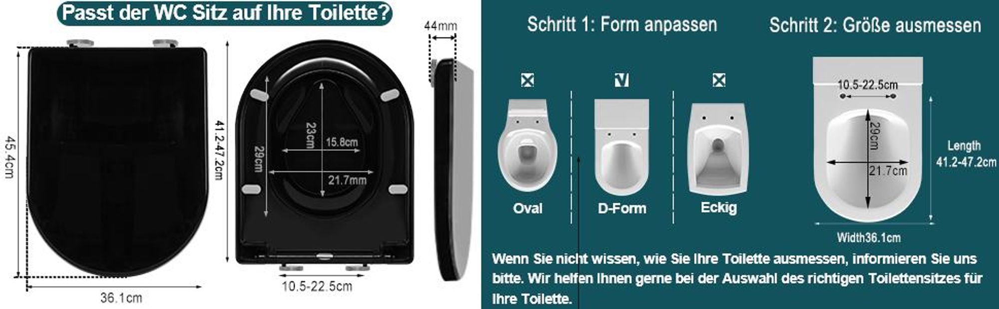 WOLTU Toilettendeckel mit Kindersitz, WC-Sitz mit Absenkautomatik für Familie, Klodeckel in D-Form Schwarz