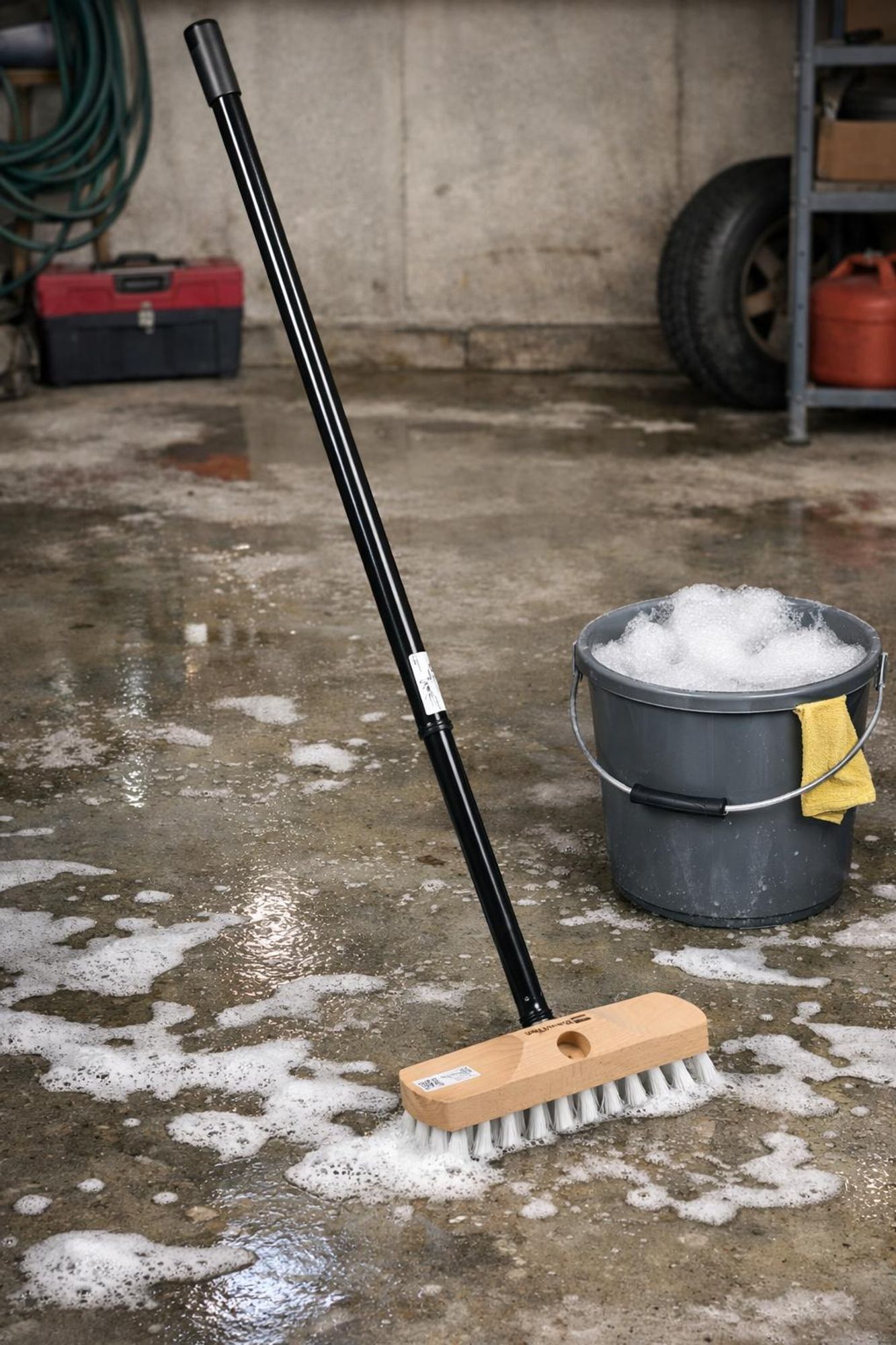 BawiTec Schrubber 22cm Breit mit Teleskopstiel ausziehbar Schrubberbürste ppn-weiß Scheuerbürste Haushaltsschrubber mit Stiel