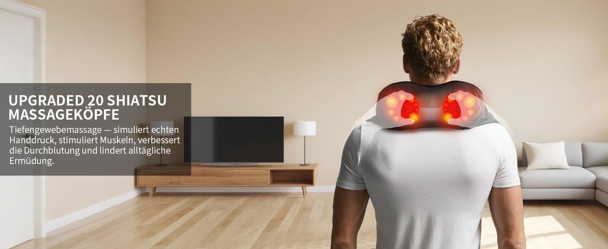 Nackenmassagegerät, Shiatsu Massagegerät, Rückenmassagegerät, Elektrisches Massagegerät mit Wärme, Schmerzlinderung, für Schulter, Rücken, Beine, Füße