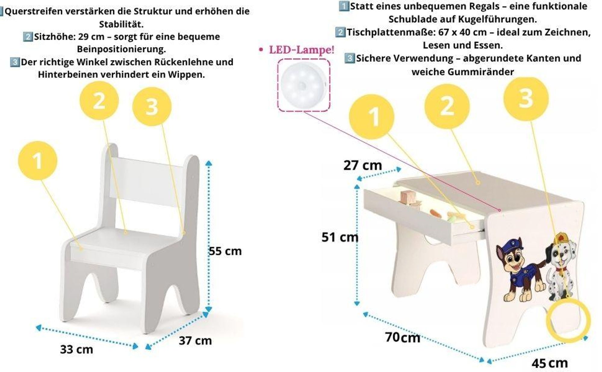 perfekte Abmessungen für ein Kind