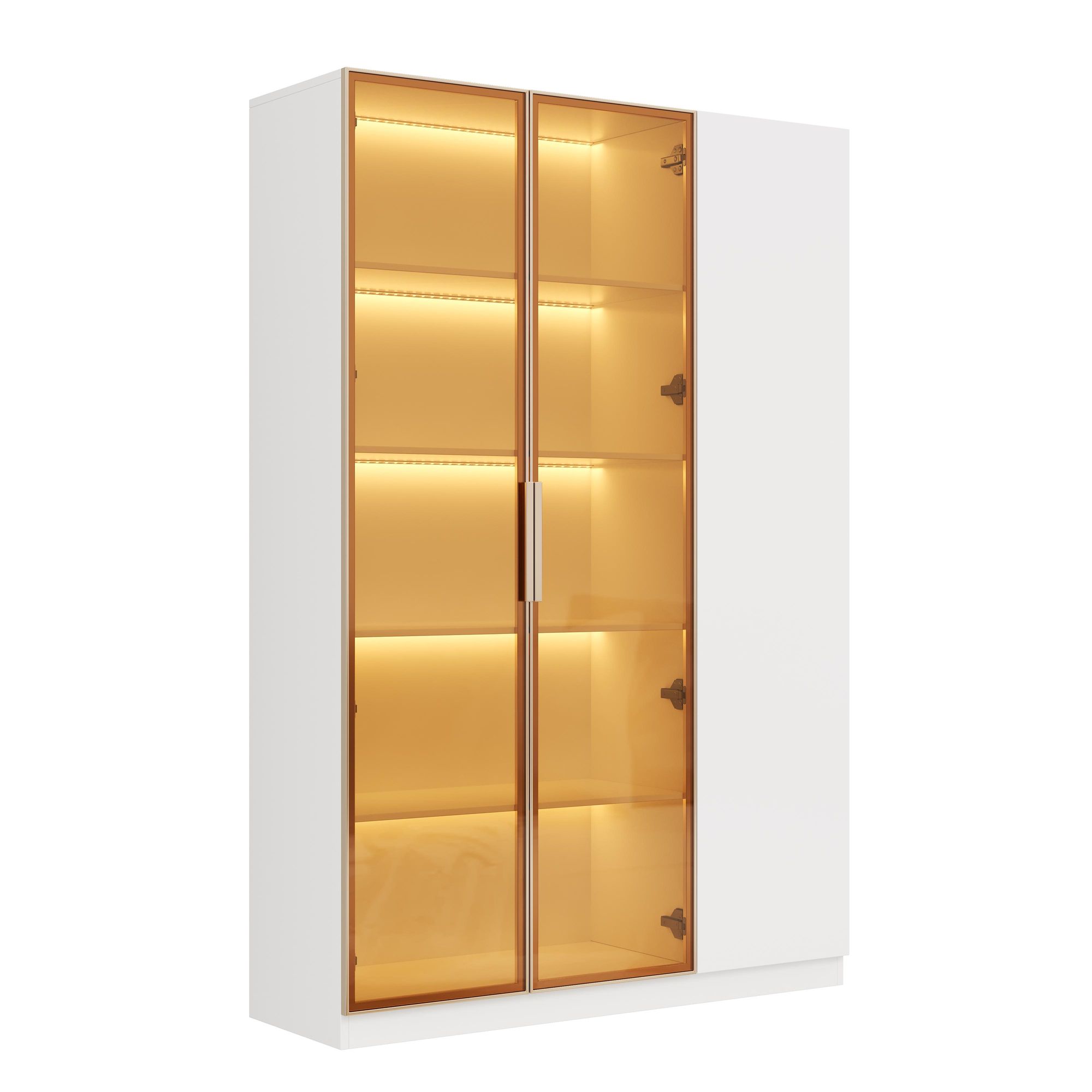 Flieks Glasvitrine mit LED-Beleuchtung, Sammlerschrank mit verstellbaren Einlegeböden und Kippschutz, Hochschrank mit Stauraum, Weiß, 165cm