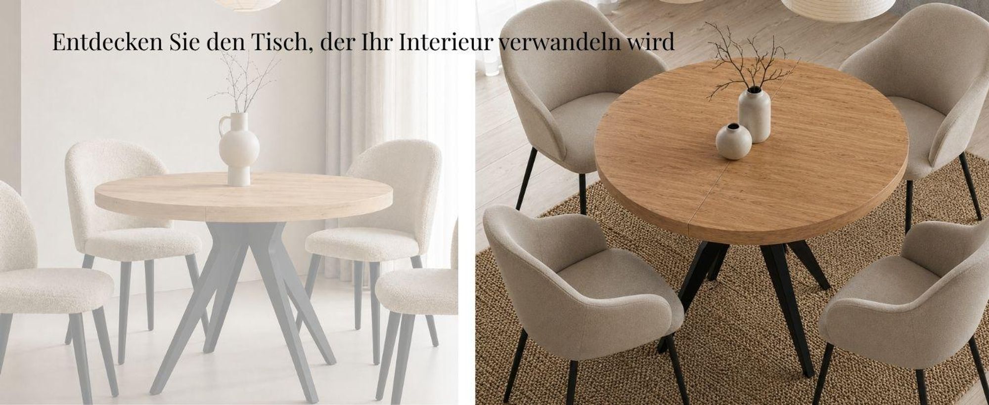 Wohnzimmer Esstisch VENTO runder Tisch 90 cm, ausziehbar auf 140 cm, für Küche, Esszimmer, Wohnzimmer, Eiche Craft Golden/Schwarz