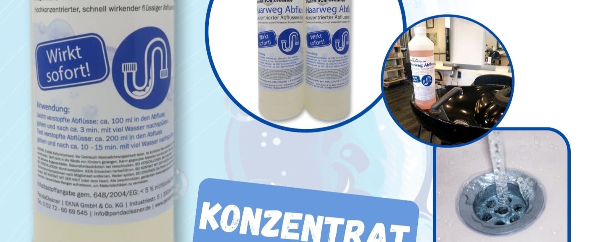 PandaCleaner Haar-Weg Abflussreiniger - Entfernt Hartnäckigste Verstopfungen - Hochkonzentrierter Rohrreiniger - Abflussfrei - 2000ml