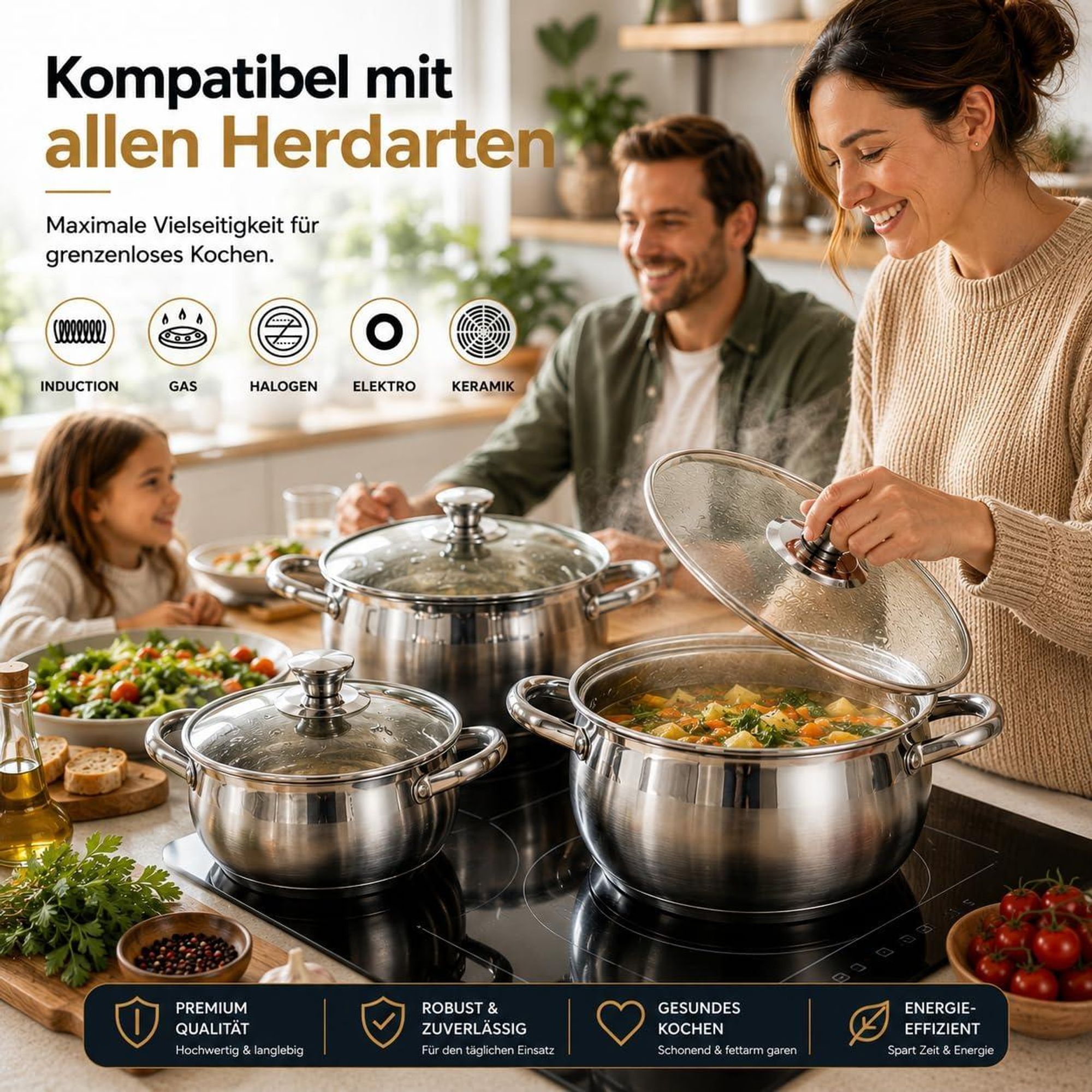 Topfset Edelstahl 6-teilig – Kochtopfset Induktion mit Glasdeckeln
