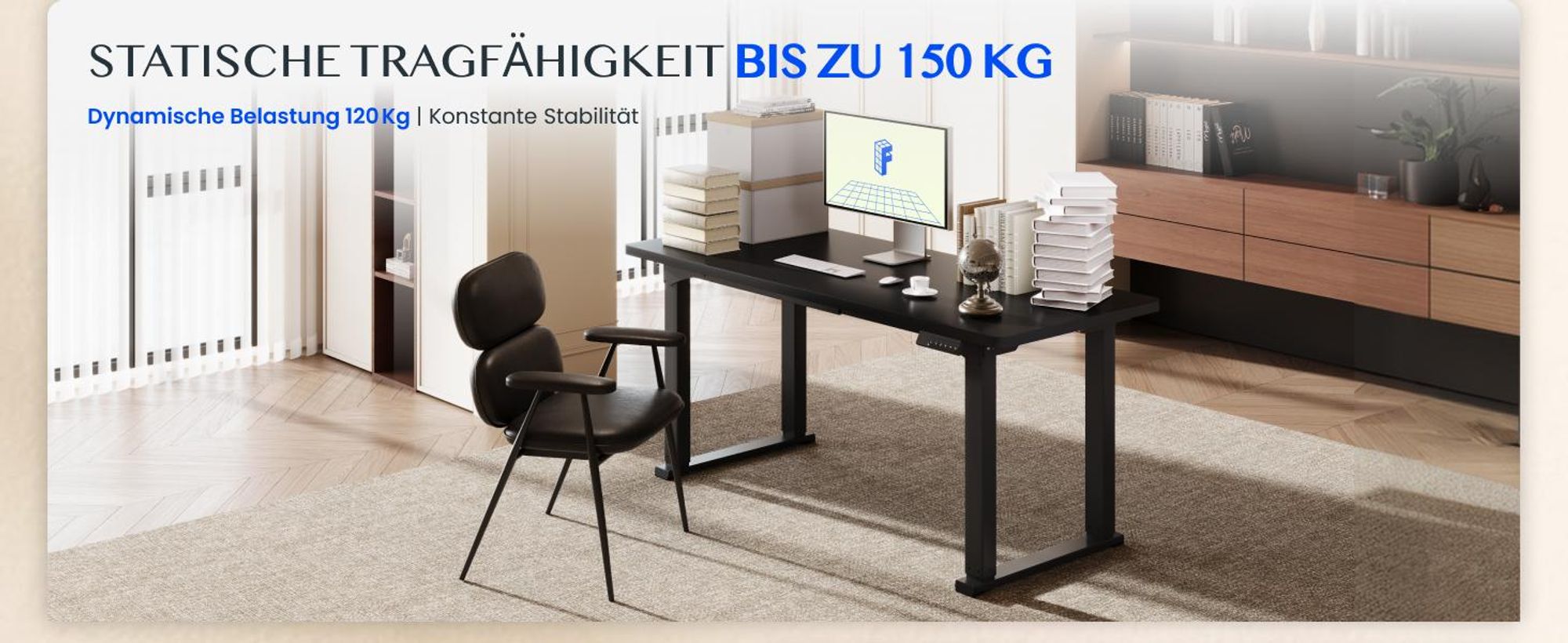 FLEXISPOT Höhenverstellbarer Schreibtisch Gestell elektrisch mit 4 Beinen, Dualmotor, 150KG Tragkraft, 4 Speicherplätzen für Büro und Zuhause, Schwarz
