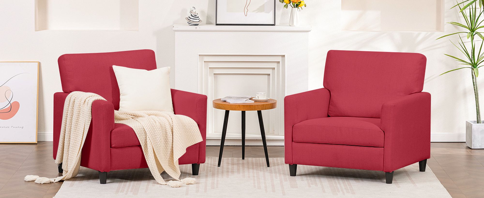 COMHOMA Relaxsessel Fernsehsessel TV-Sessel für Schlafzimmer, Leseecke Seitenstuhl mit Weicher Memory-Schaum Loungesitz, Leinenbezug, Rot