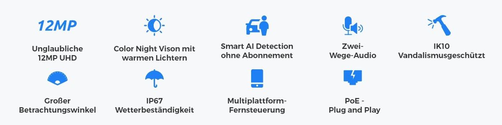 Reolink RLK8-1200V4 Überwachungssystem, 4X 6K 12MP IK10 PoE Überwachungskamera & 8CH 2TB HDD NVR, 145° Weitwinkel, Smarte Erkennung, Farbnachtsicht