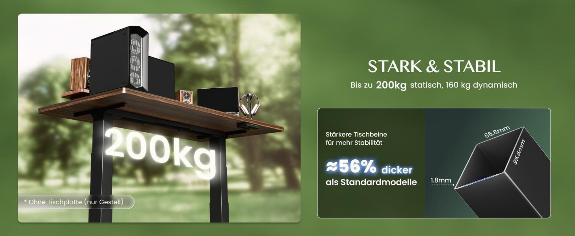 FLEXISPOT ValtreX E200 Höhenverstellbarer Schreibtisch 140x80cm 200KG TRAGKRAFT, 25MM EINTEILIGE TISCHPLATTE, 2 Motoren, USB-Anschluss, Ahorn
