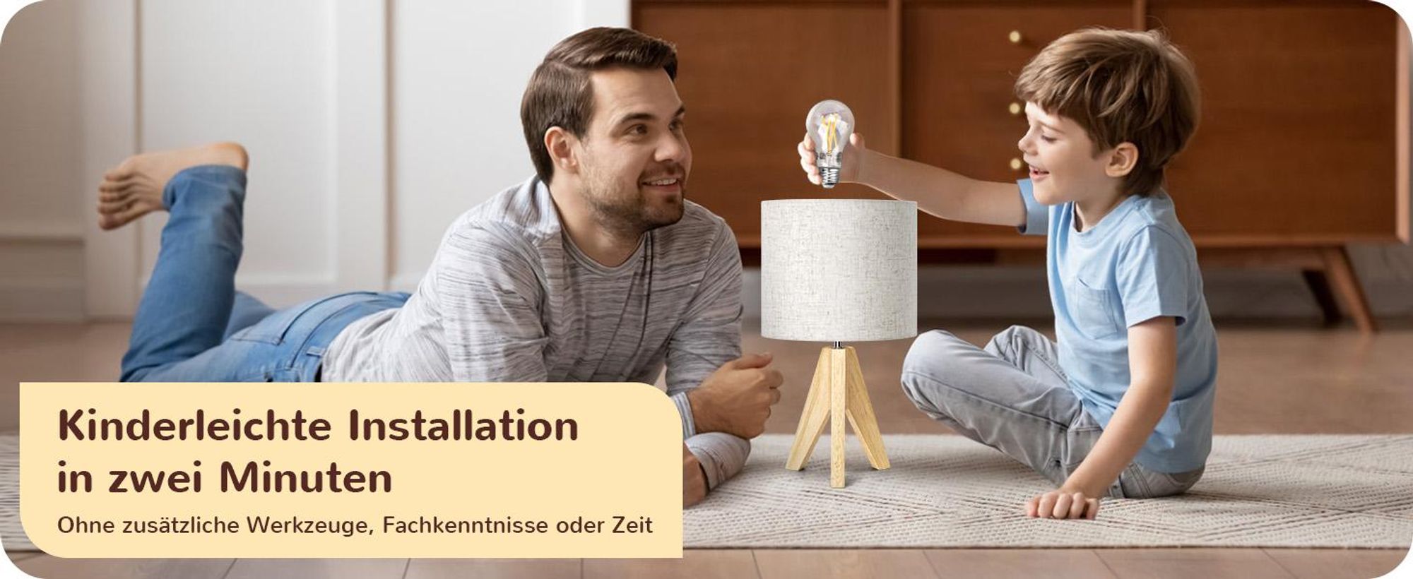 EDISHINE Nachttischlampe Tischlampe Holz, E27 Fassung, für modern Deko Schlafzimmer, Wohnzimmer, Nachttisch