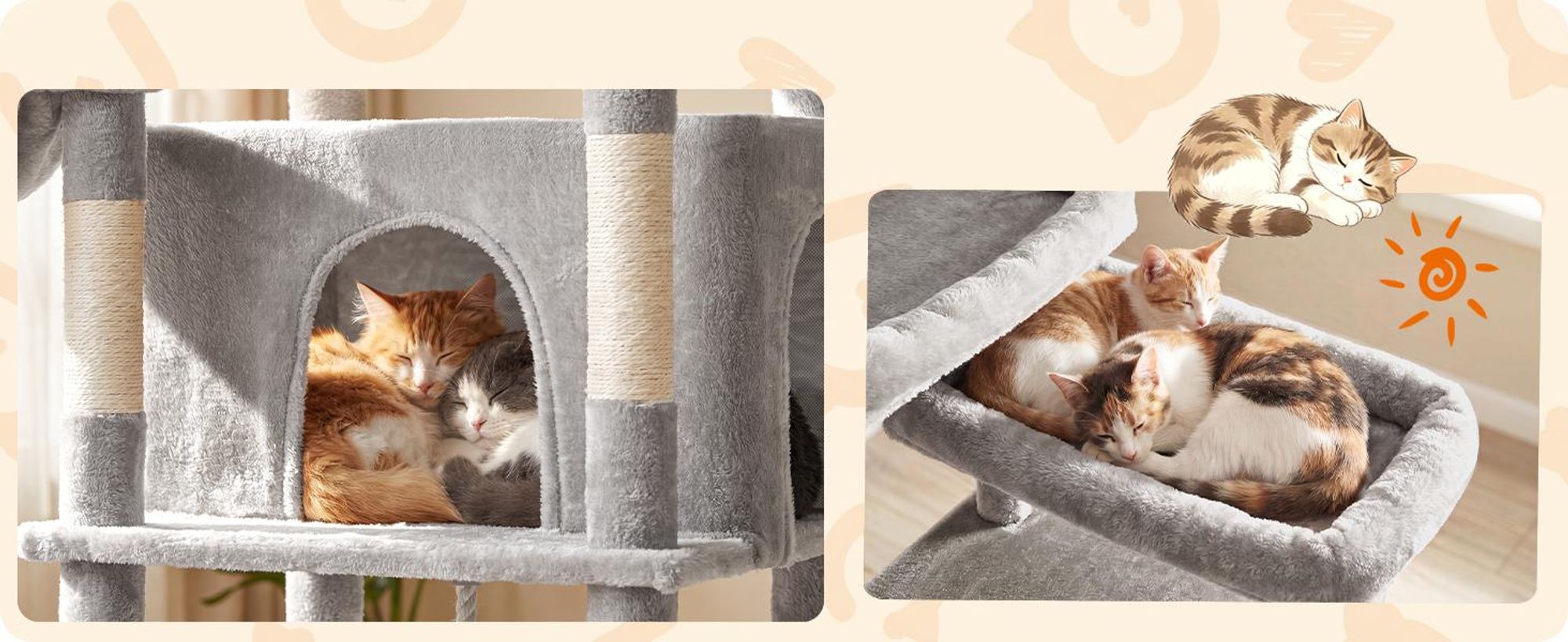 FEANDREA Kletterbaum für Katzen, extra groß, stabiler Katzenkratzbaum mit Kratzsäulen, Plüsch, für große Katzen, taubengrau
