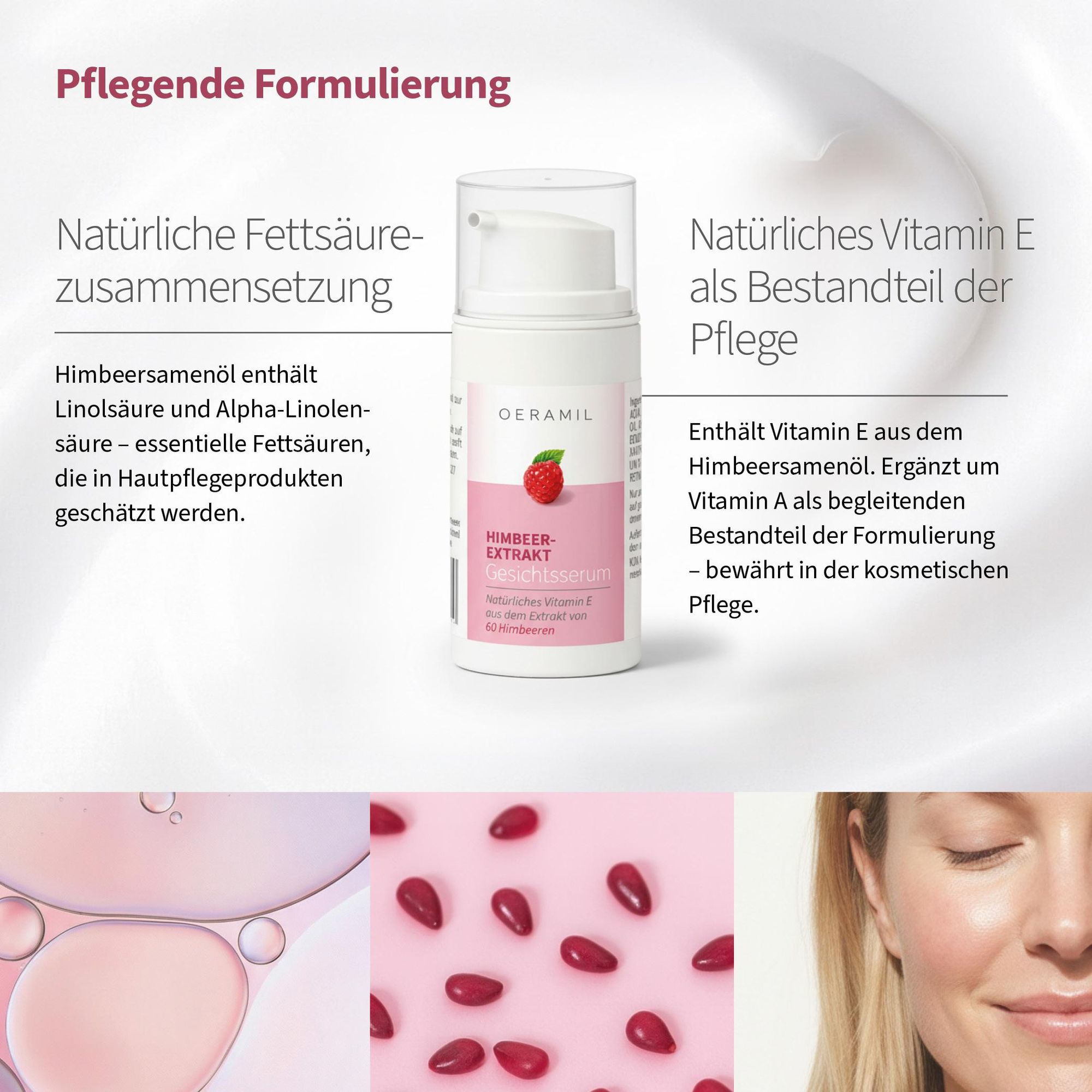 OERAMIL Himbeer-Extrakt Gesichtsserum mit natürlichem Vitamin E, 30 ml, vegan