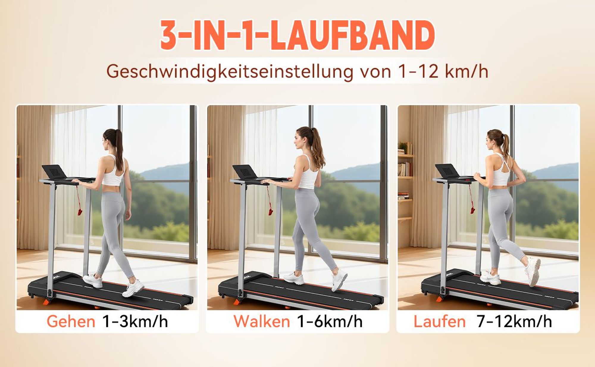Kehot Laufband für Heimtraining, FUR ZU HAUSE,1–12 km/h, klappbar, leiser Motor, Bluetooth APP
