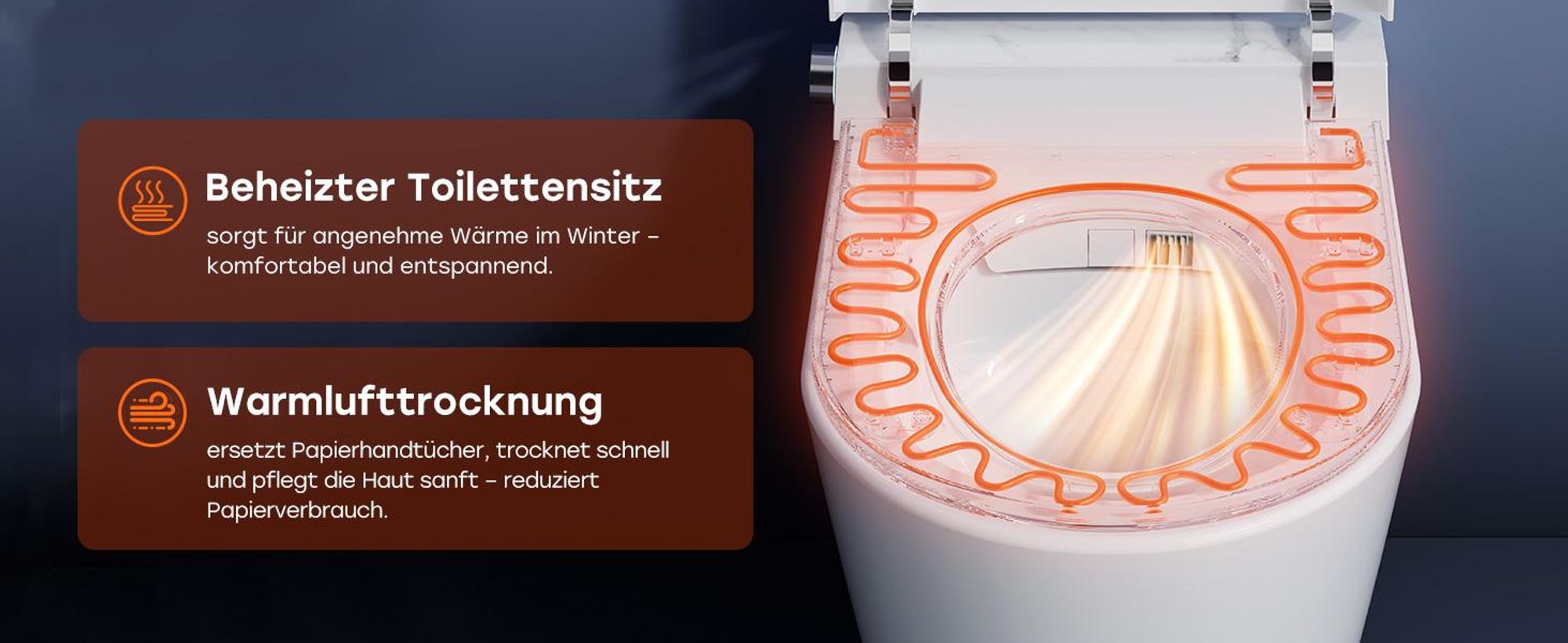 HOROW Intelligente Dusch-WC, Smart WC mit UV-Sterilisation Selbstreinigende Düse, mit beheiztes Bidet, Warme Lufttrocknung, Nachtlicht