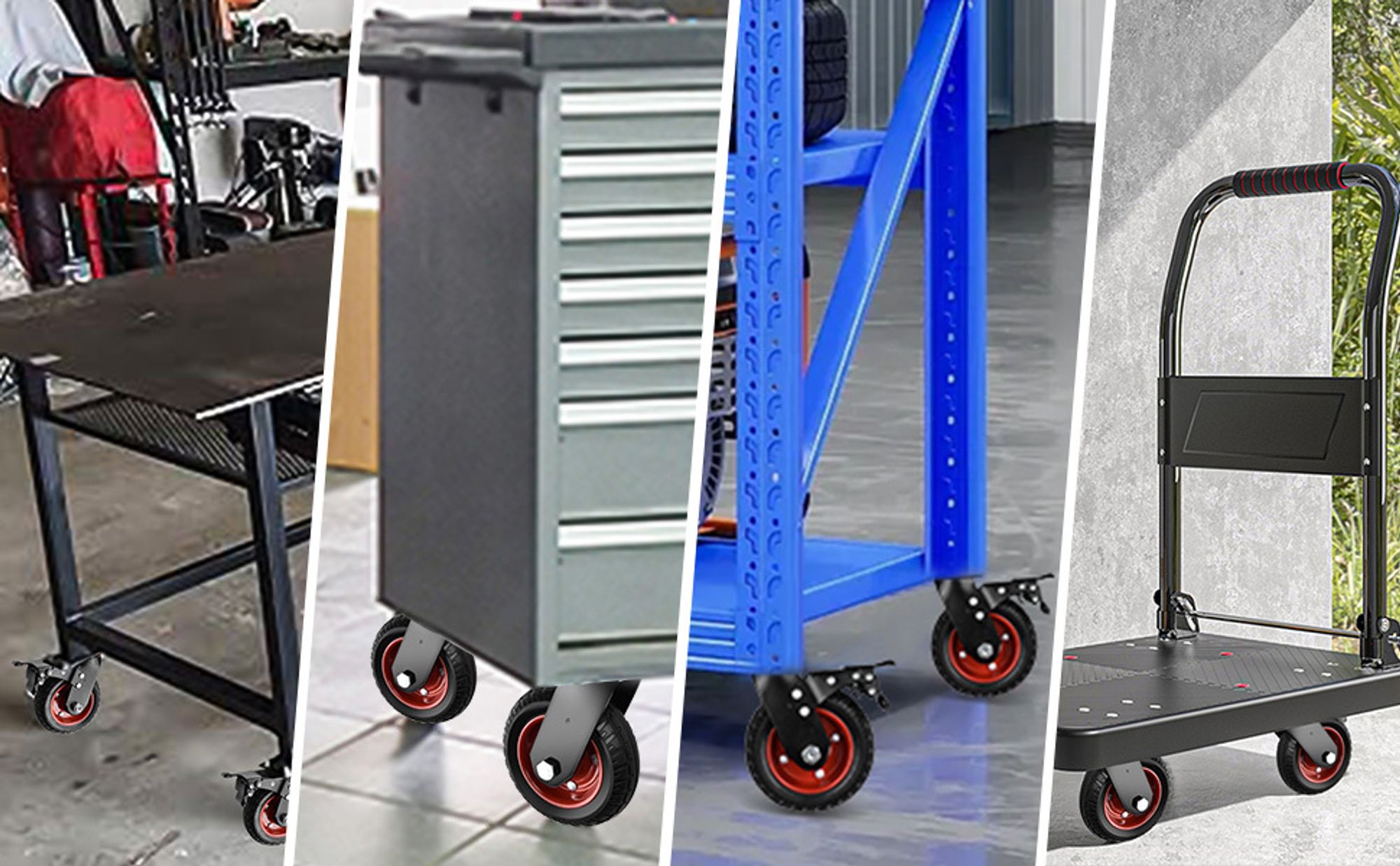 4stk Schwerlastrollen 150mm Lenkrollen mit Bremse, 360° Drehbar Transportrollen mit Deckplatte Vollgummi Rollen Max.1000kg(2 Lenkrollen 2 Bremsrollen)
