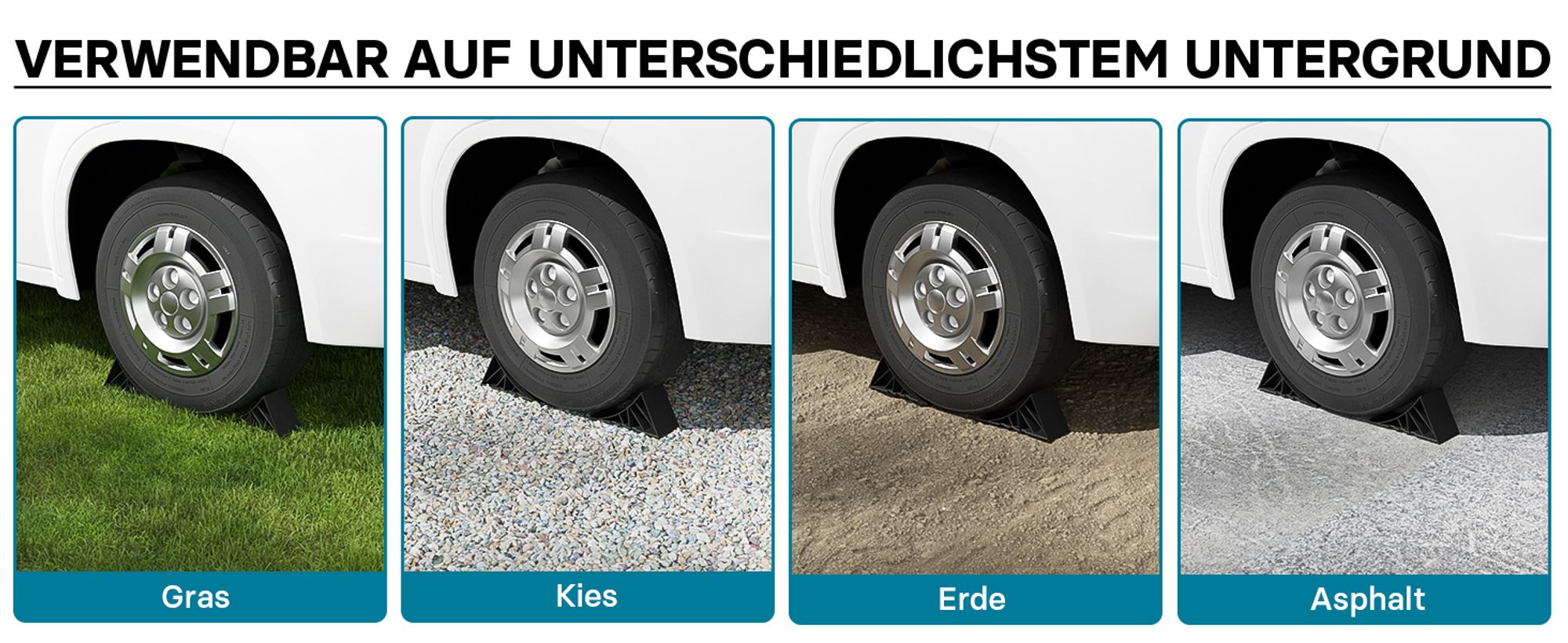 Wiltec Unterlegkeile Anhänger 2 Stück bis 1,6t Unterlegkeile Wohnmobil 220x90x110mm für verschiedene Reifengrößen, mit 2 Halterungen und Schrauben
