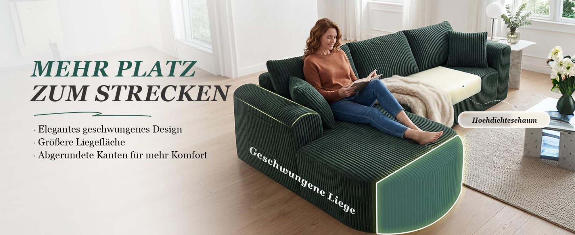 Sofa Ecksofa mit Schlaffunktion, Corduroy Modulares Boneless Couch mit Chaiselongue, L-Form Schlafsofa, Sektionssofas mit Kissen & Seitentaschen 243cm