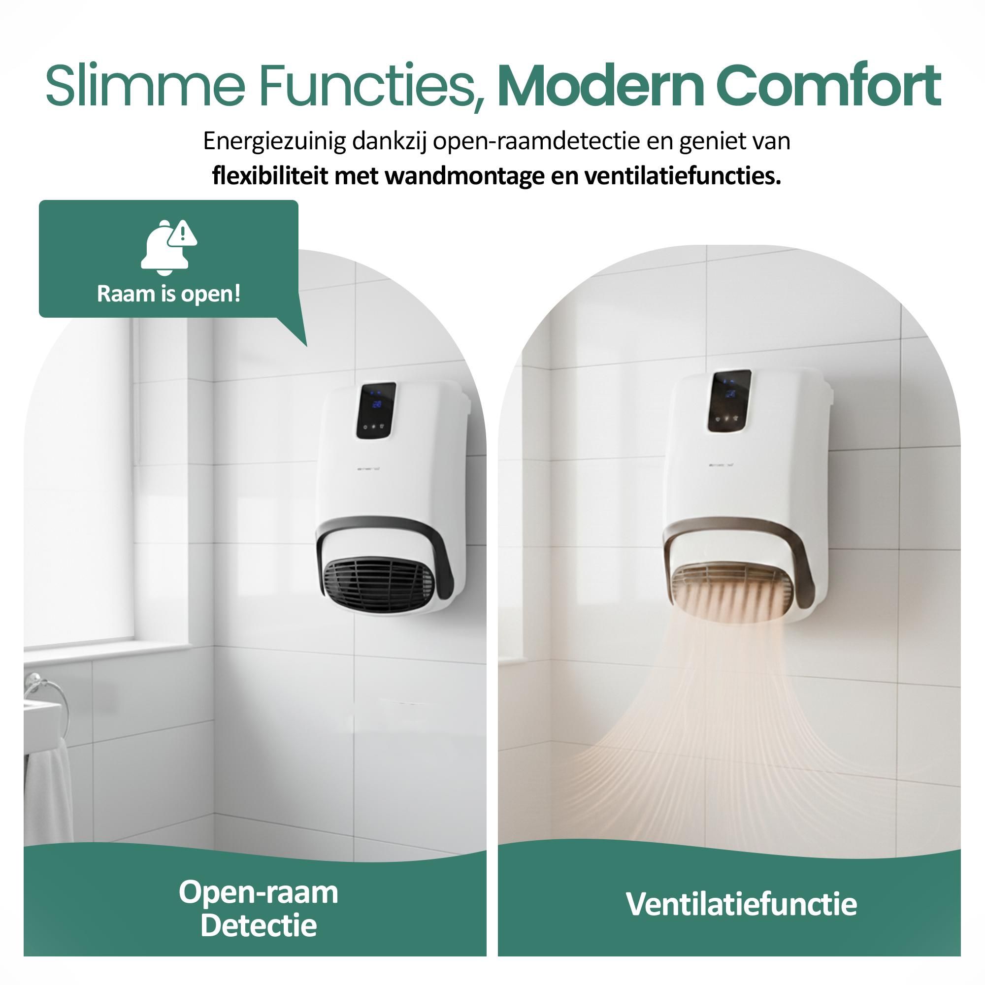 Emerio Badkamerverwarming – Voor Ruimtes tot 25 m² – Timer – Openraamdetectie – IP23 – Afstandsbediening – Touchdisplay – Handdoekhouder – BH-123818