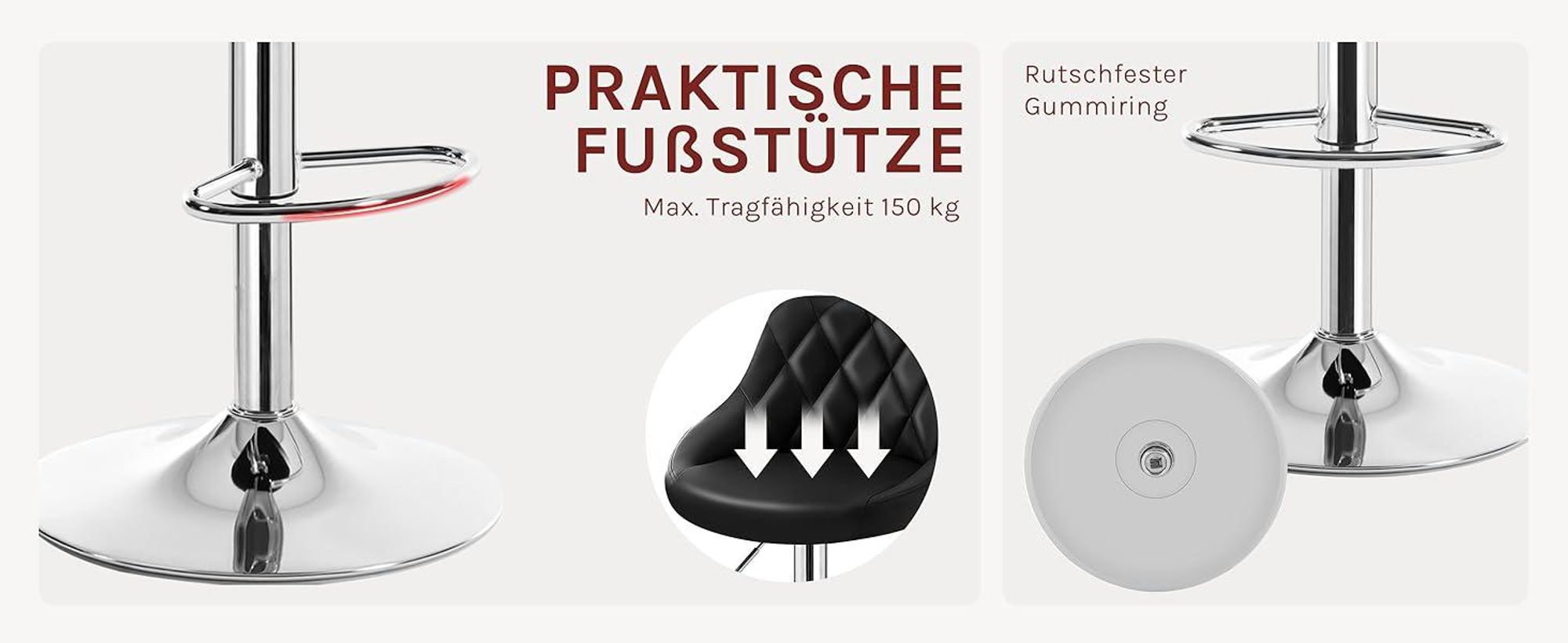 WOLTU 2er Set Barhocker Barstuhl leichte reinige Kunstleder, Gute gepolsterte Sitzfläche, Höhenverstellbar 360° Drehbar, Farbwahl, Schwarz