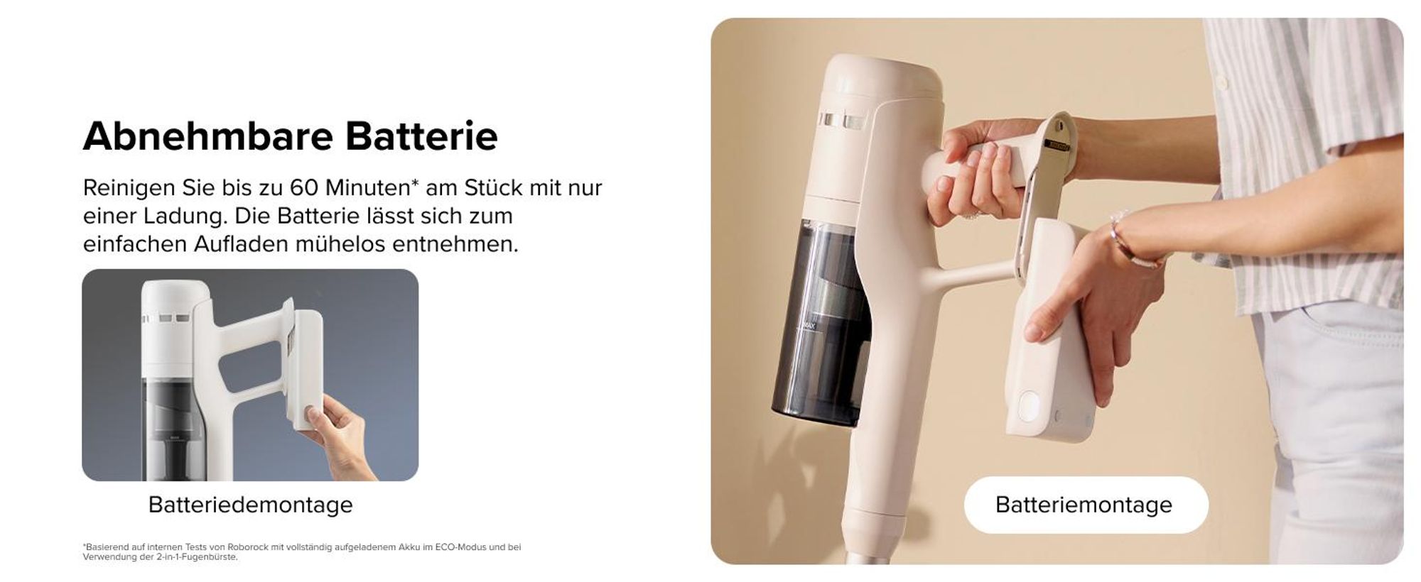 Roborock H60 Akku Staubsauger, 27000Pa/300W/60 Min, Staubsauger Kabellos kabelloser staubsauger mit 90°Flexibles Rohr, Anti-Tangle Bürste, für Teppich