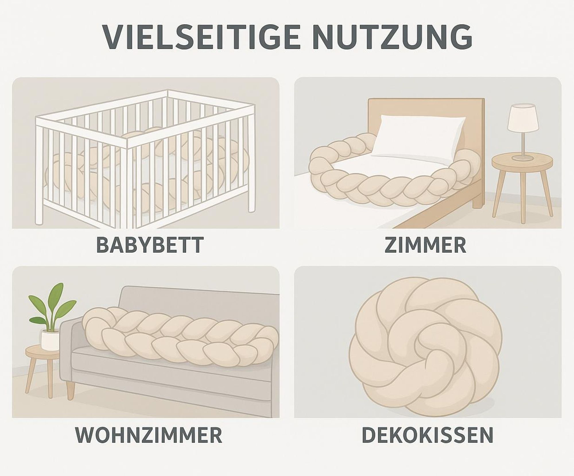 Geflochtene Bettschlange aus VELOURS SAMT Beige