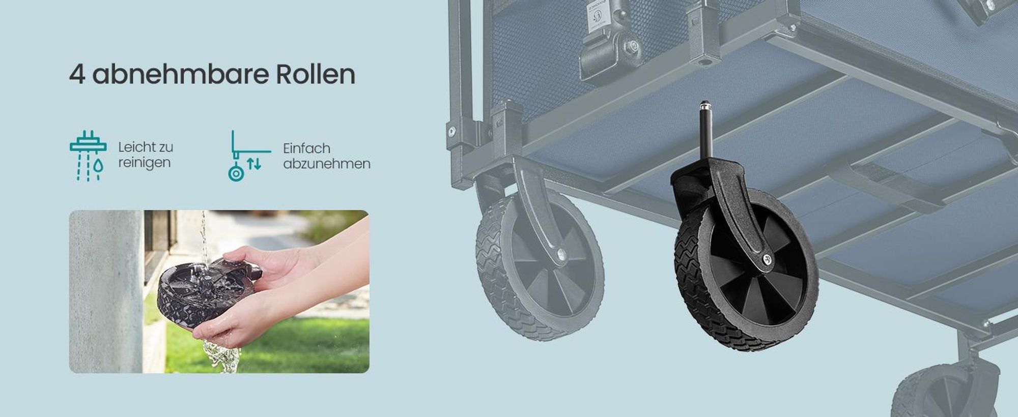 Faltbarer Bollerwagen, Transportwagen mit Griff, 4 verstärkte Rollen, 90 L, Outdoor, bis 180 kg, Garten, dunkelblau