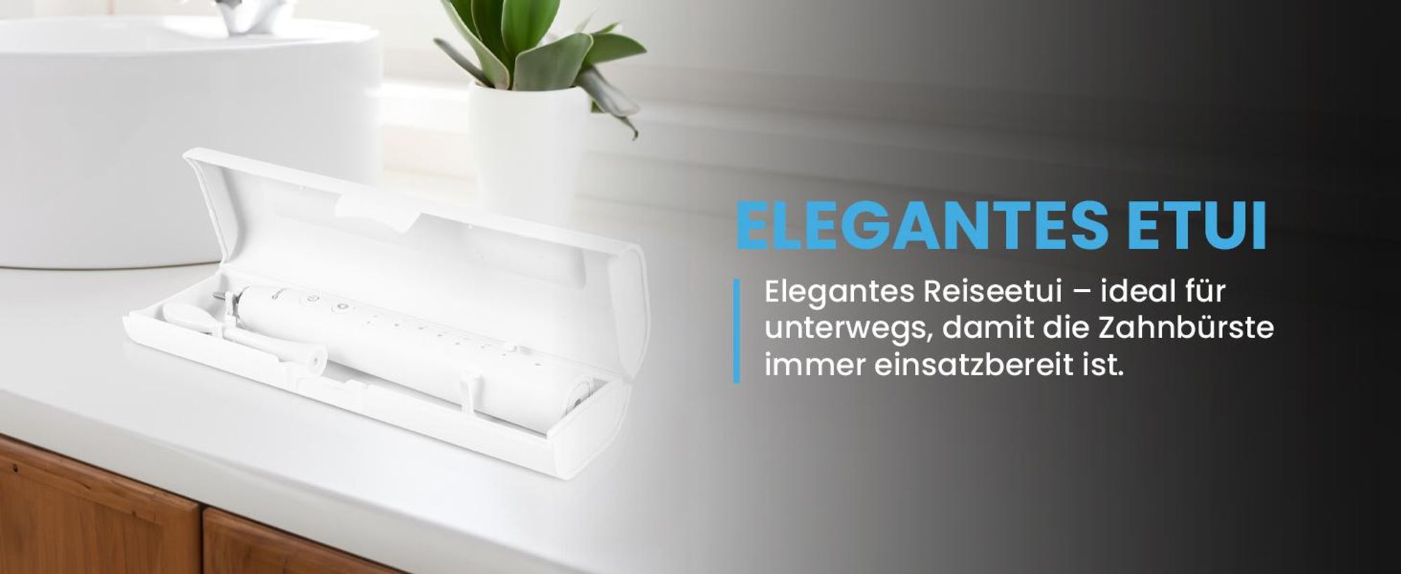 Weiße Schallzahnbürste mit drei Stufen und elegantes Etui