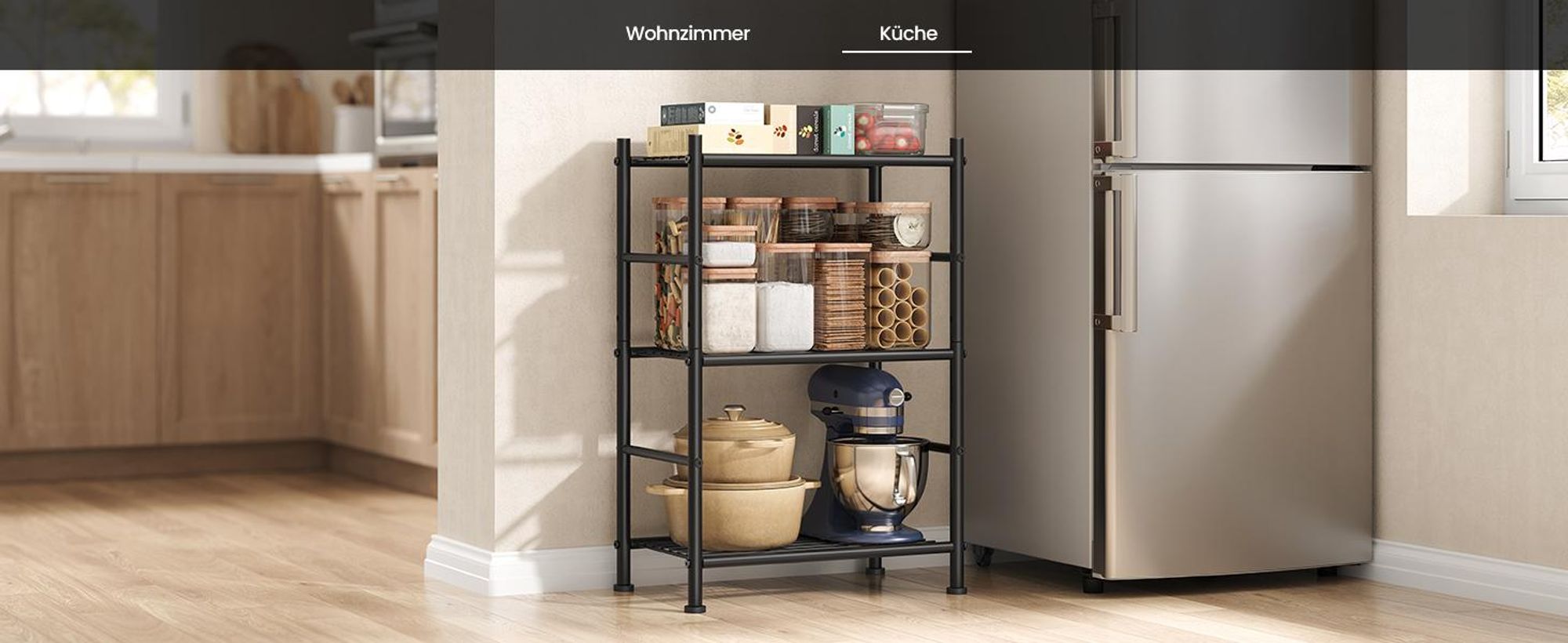 SONGMICS Standregal aus Stahl mit 3 Ebenen, Robustes Aufbewahrungsregal für Küche, 40 x 30 x 77,5 cm, Schwarz