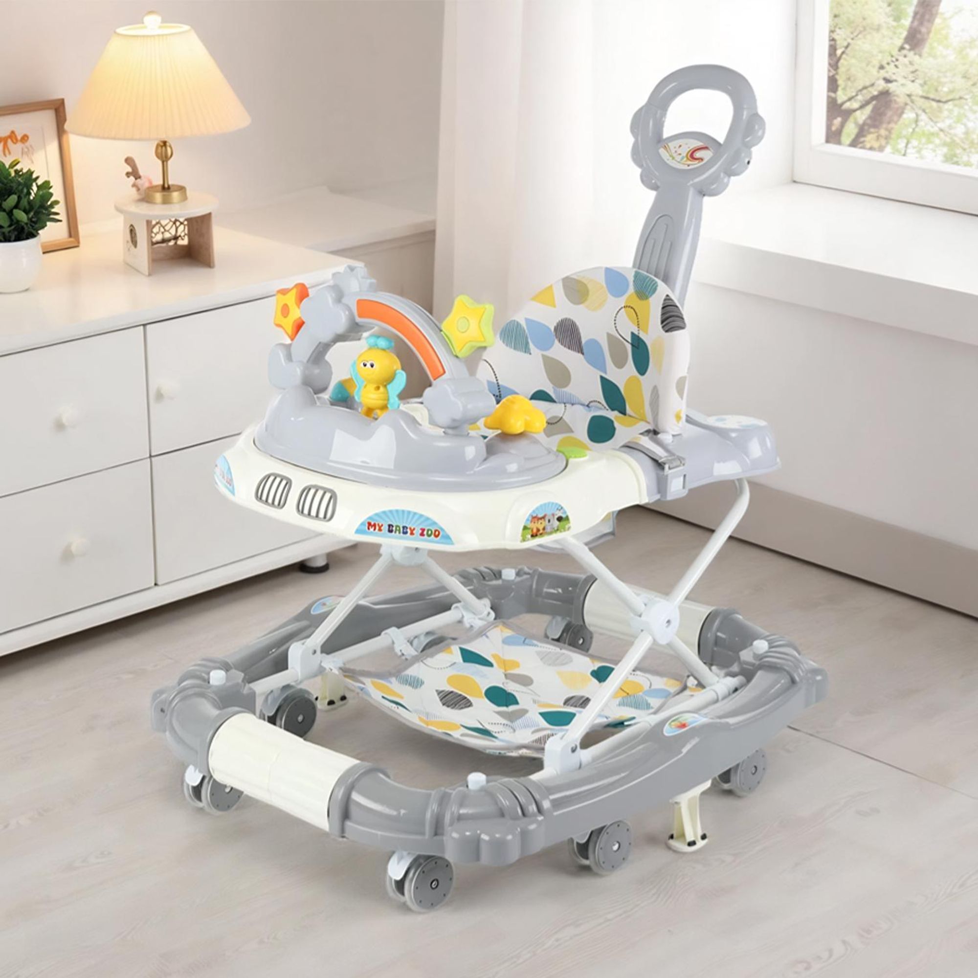 OYAJIA Lauflernwagen Höhenverstellbarer Baby Gehfrei Lauflernwagen mit Spielcenter 4in1 Lauflernhilfe Babywalker Spiel- und Lauflernwagen, klappbar