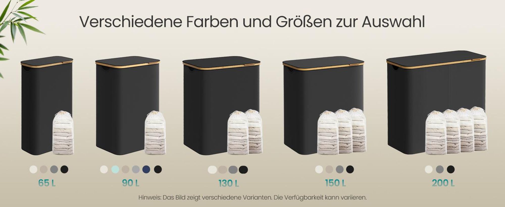 SONGMICS Wäschekorb mit Deckel, Wäschesammler mit 4 Fächern, 200 L, herausnehmbarer Wäschesack, Oxford-Gewebe, Griffe aus Bambus, zusammenklappbar