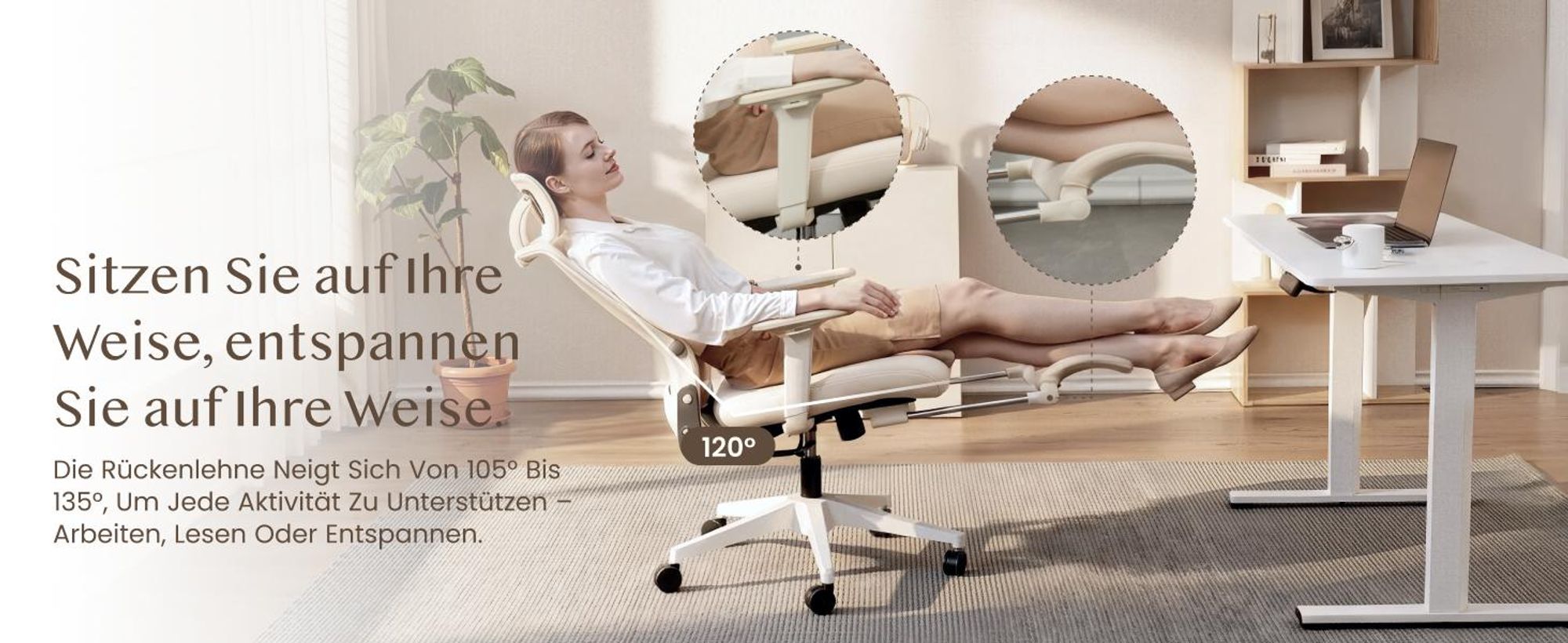 FLEXISPOT Foldex Ergonomischer Bürostuhl, klappbarer Bürostuhl für Kleine Räume mit Lendenwirbelstütze Höhenverstellbaren Armlehnen mit Fußstütze Weiß