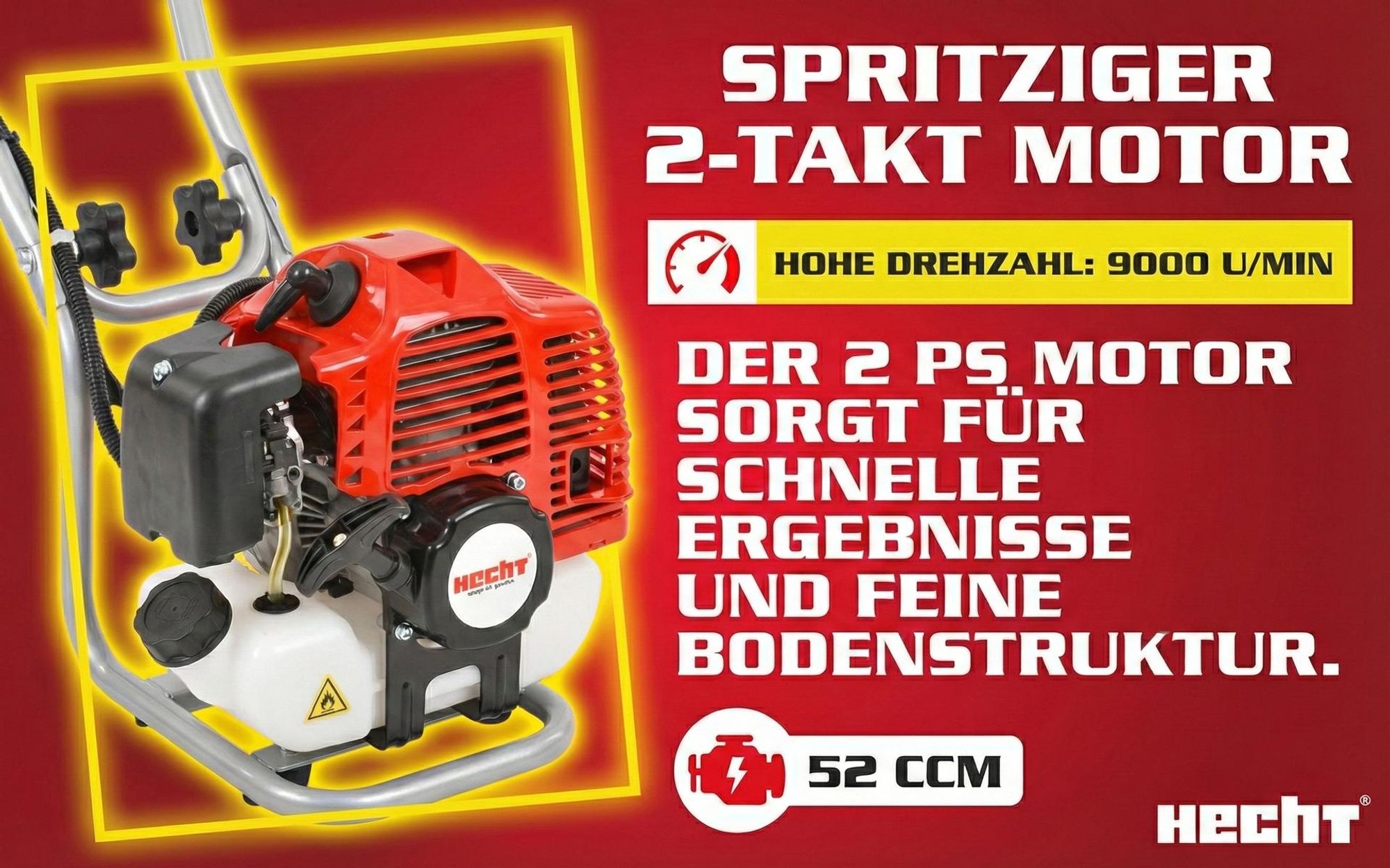 HECHT 752 Motorhacke Benzin | 25 cm Arbeitsbreite | 19,5 cm Arbeitstiefe | 2 PS | 2 Takt | 51,7cm³ | 16 Messer