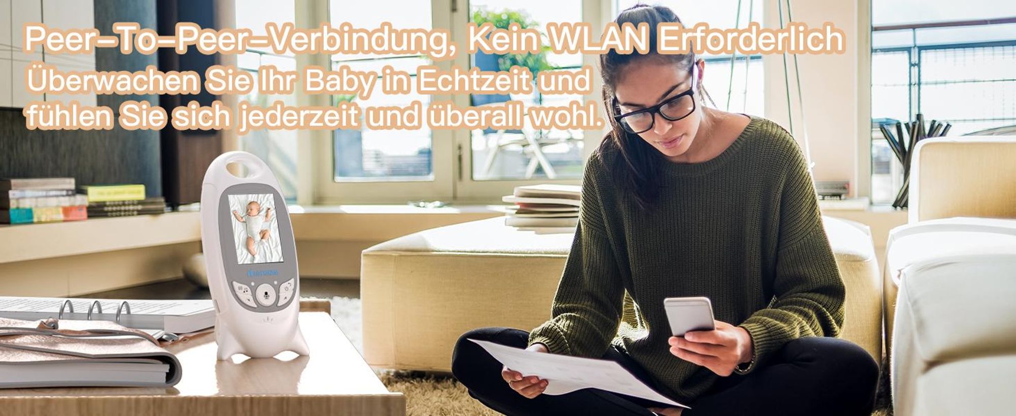 Boifun 2" Babyphone mit Kamera Video Baby Monitor mit Halterung VOX Modus Nachtsicht Temperatursensor