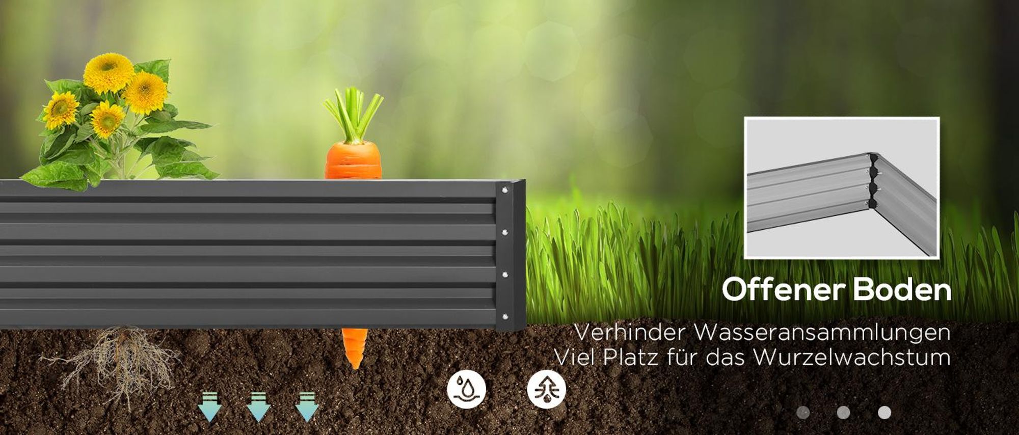Outsunny Gartenbeet, Pflanzkasten mit Stahlgehäuse, 120 x 120 x 30 cm