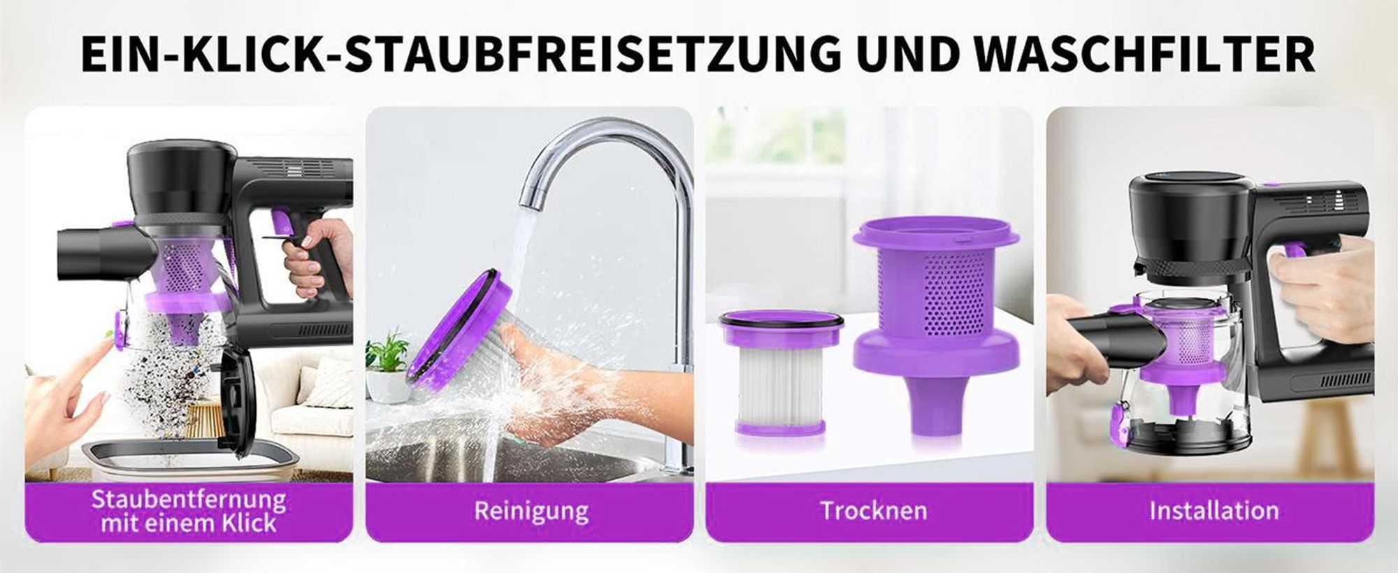 55000Pa/550W/65Min Staubsauger Kabellos, Akku Staubsauger SuperLeise, Handstaubsauger mit LED Display, Stabstaubsauger für Hartböden Teppiche, HEPA