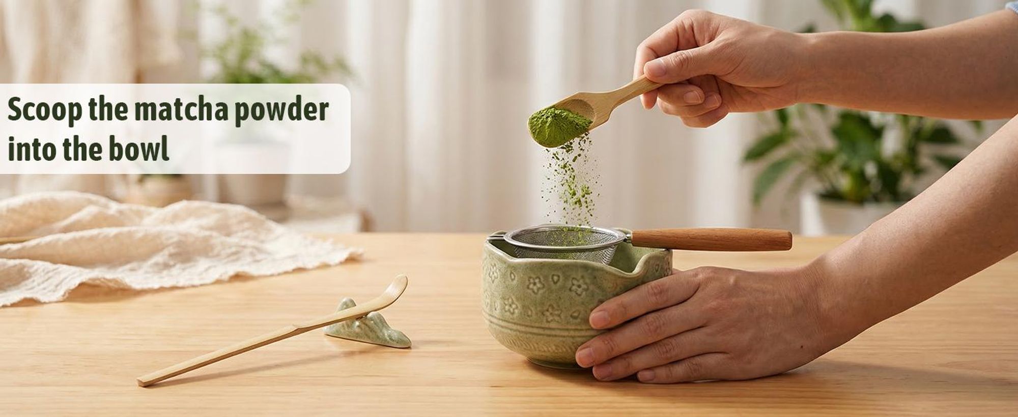 VONATES Matcha Set 9-tlg. mit Matcha-Schale, Bambus-Besener & Halter, Sieb, Löffel, Tuch, Eisform - Starter-Kit für Teezeremonie & Geschenk, Grün