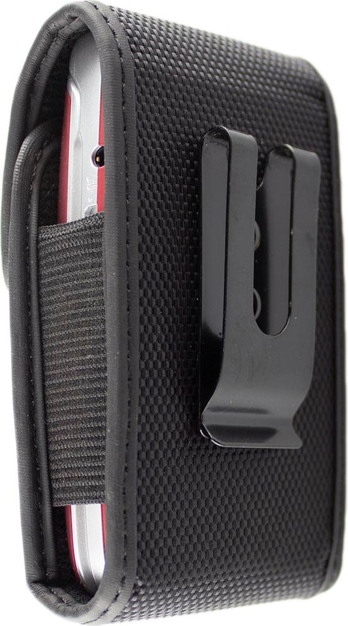 Hochwertige Nylon-Schutztasche für Swisstone Telefone, universell, mit Klettverschluss, Metall-Gürtelclip & Gummizug, Farbe schwarz Bild 2