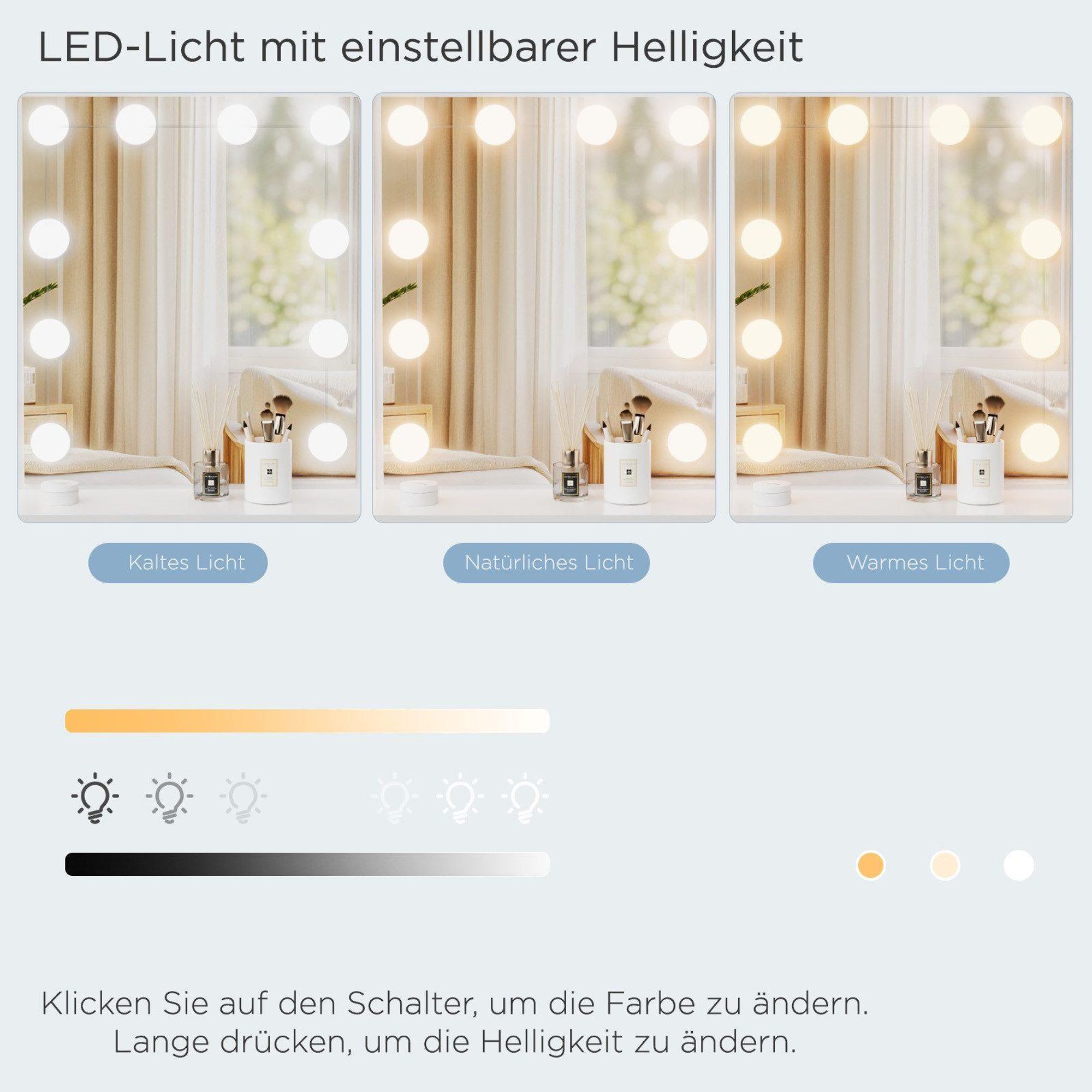 OYAJIA Schminktisch Frisierkommode mit Hocker, Hollywood  Frisiertisch Spiegel mit LED Beleuchtung ，mit 4 Schubladen und 4 offene Ablagen